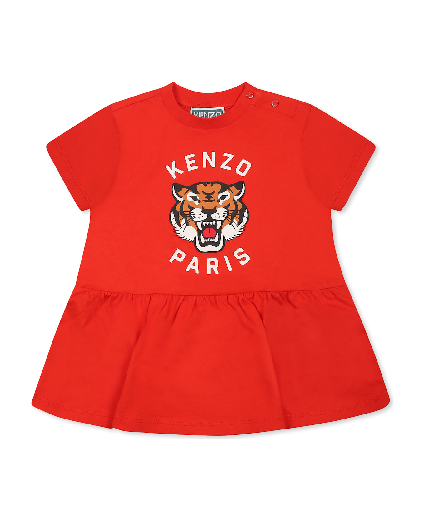 Kenzo Kids Red Dress For Baby Girl Wih Lucky Tiger - Red