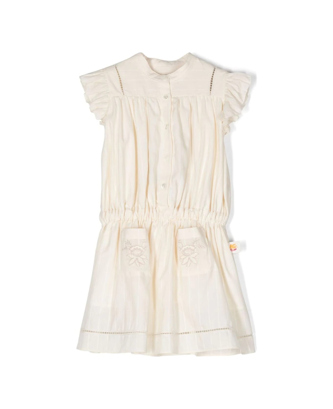 Etro Beige Pinstripe Dress With Ruffles And Embroidery - Brown ワンピース＆ドレス