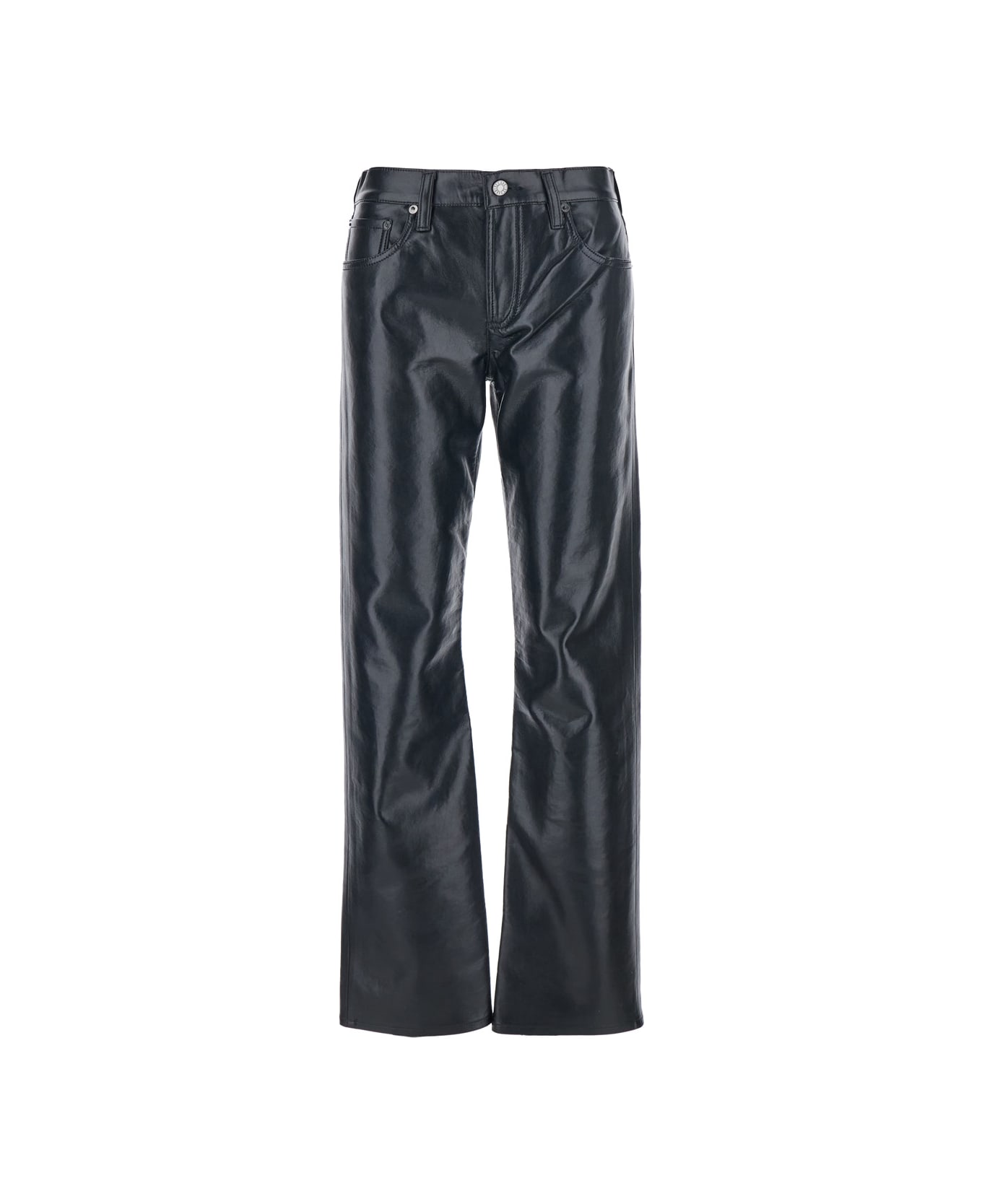AGOLDE Black Pants With Belt Loops In Leather Blend Woman - Black