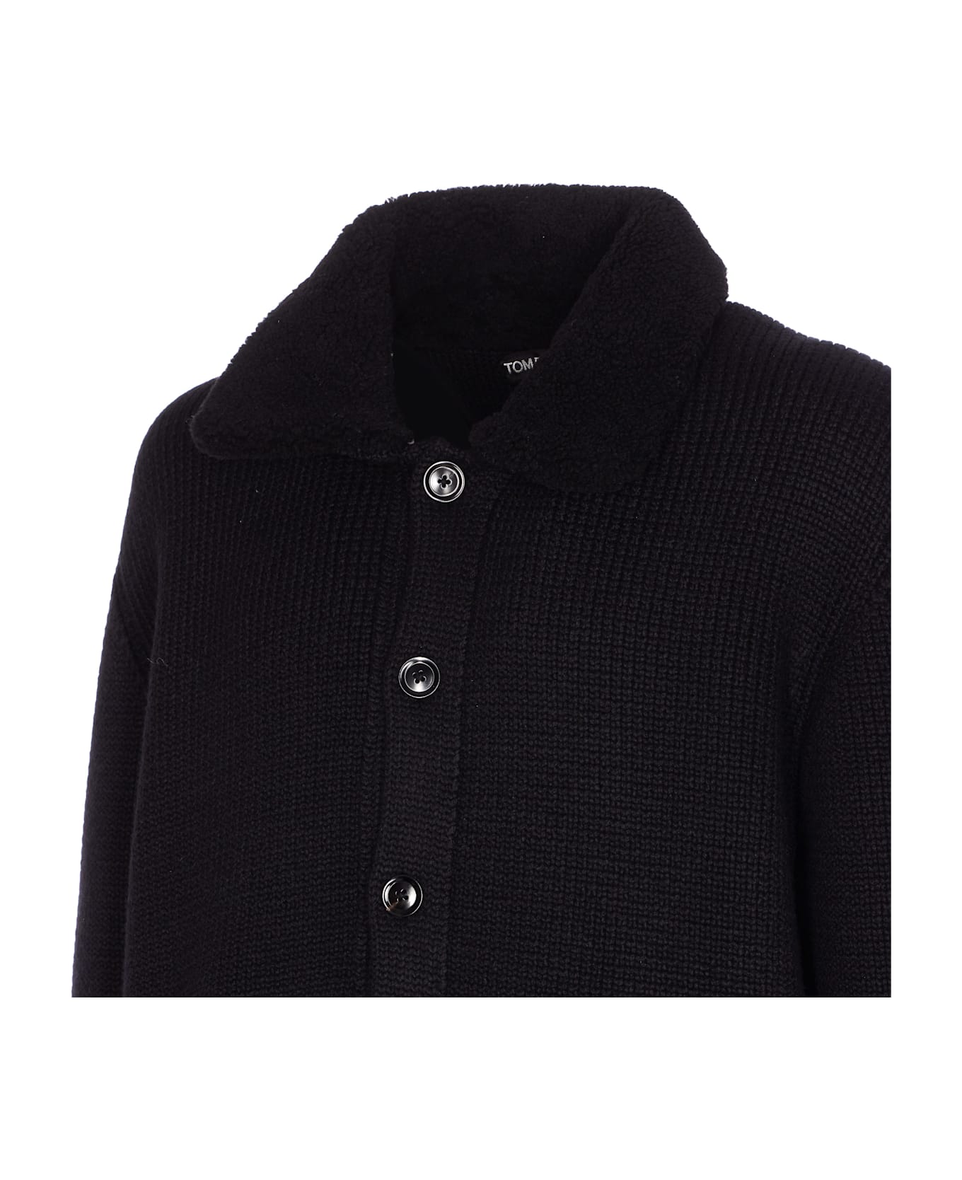 Tom Ford Shearling Collar Cashmere Cardigan - Black