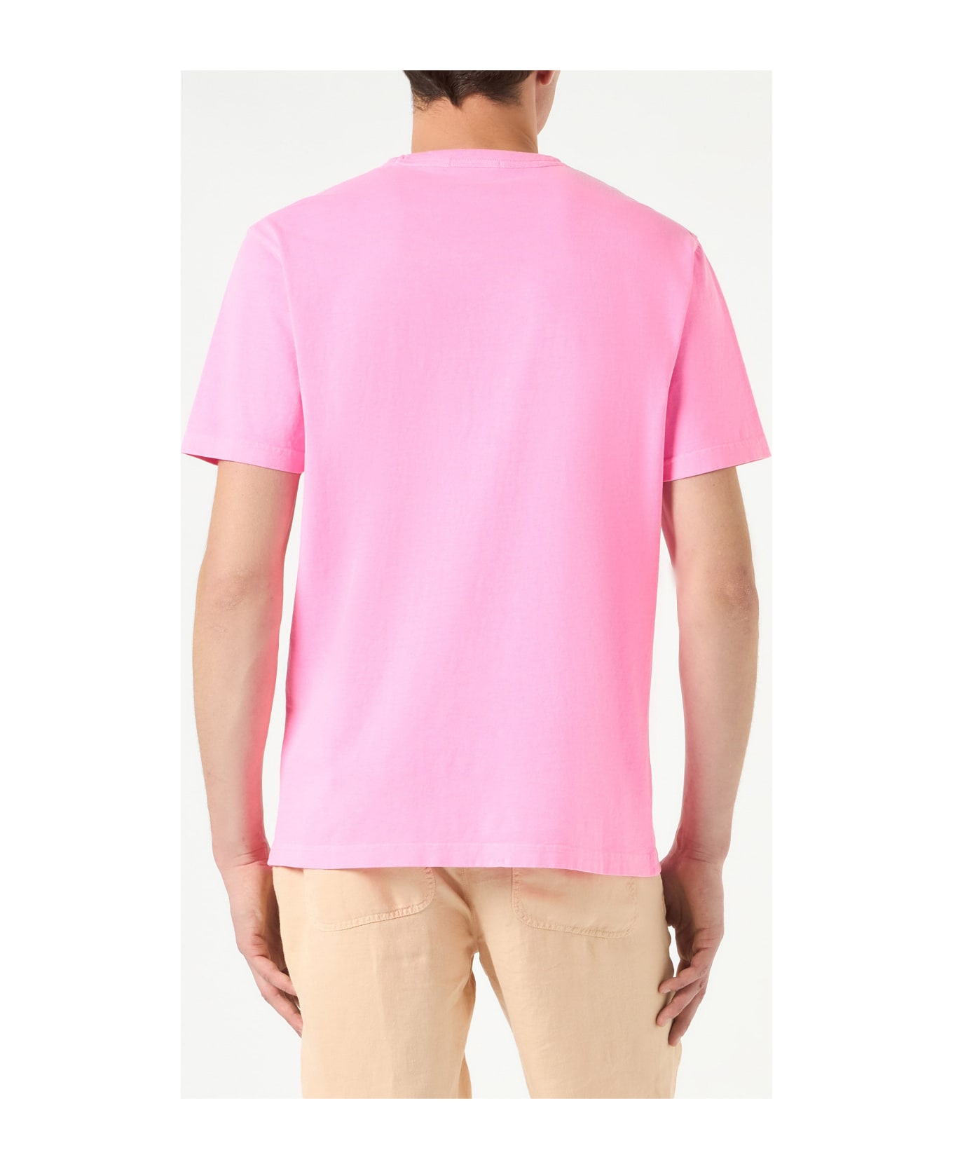 MC2 Saint Barth Man Pink Cotton T-shirt With St. Barth Embroidery - FLUO