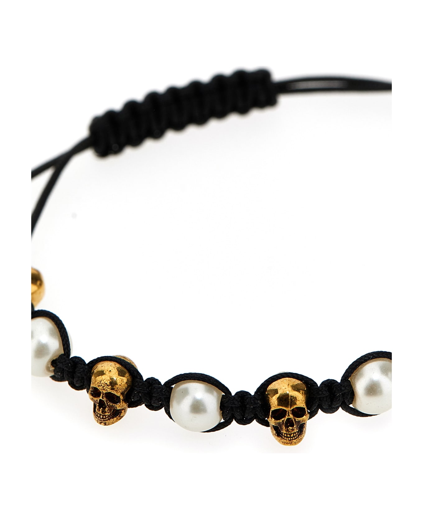 Alexander McQueen Skull And Pearl Friendship Bracelet - Black