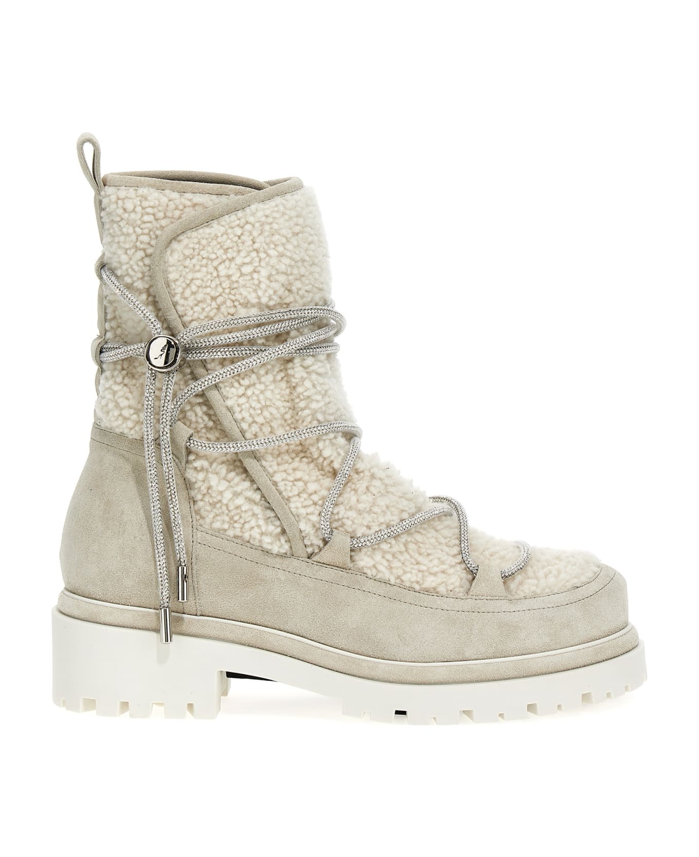 René Caovilla Suede Shearling Ankle Boots - White