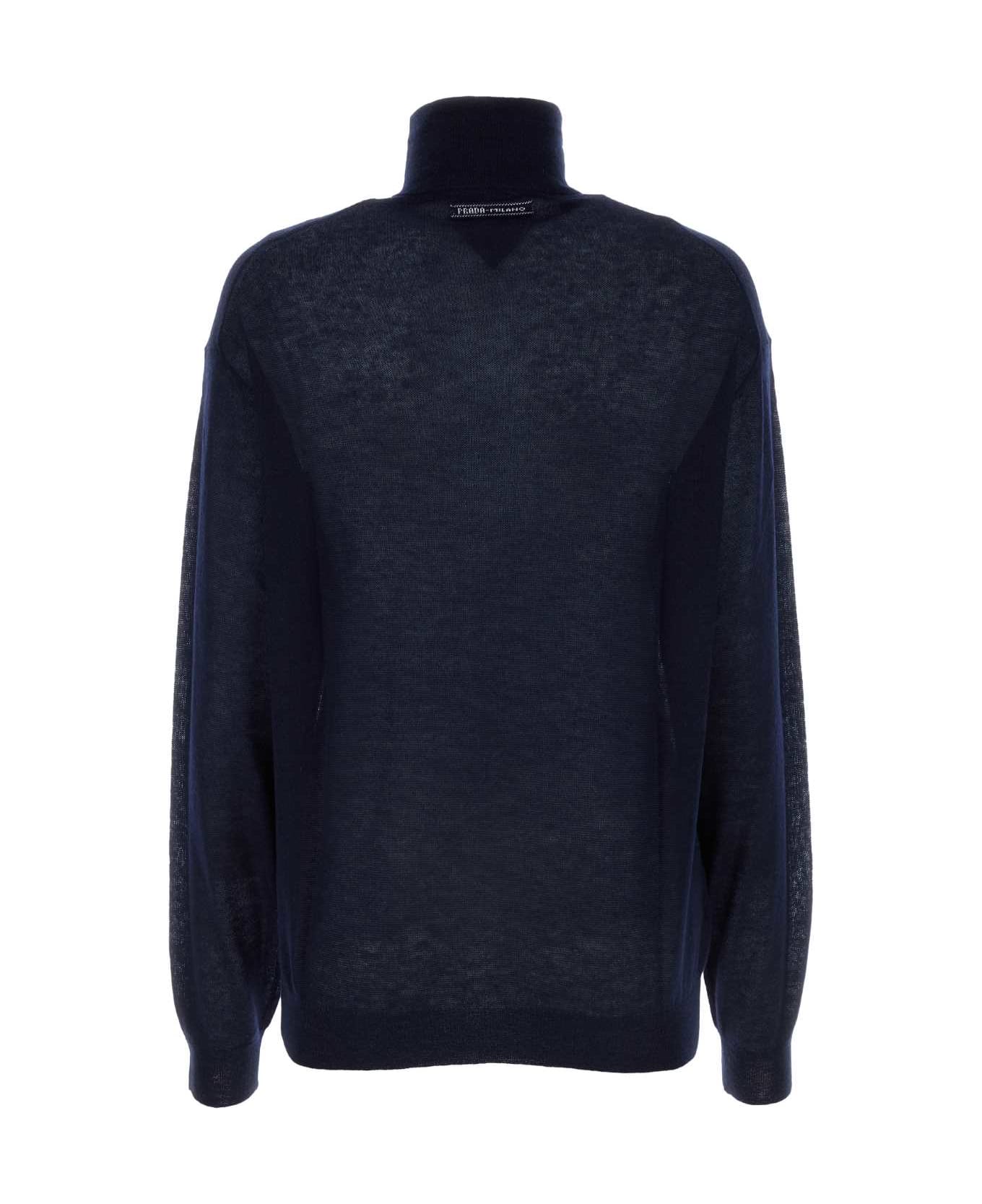 Prada Navy Blue Cashmere See-through Sweater - BLEU ニットウェア