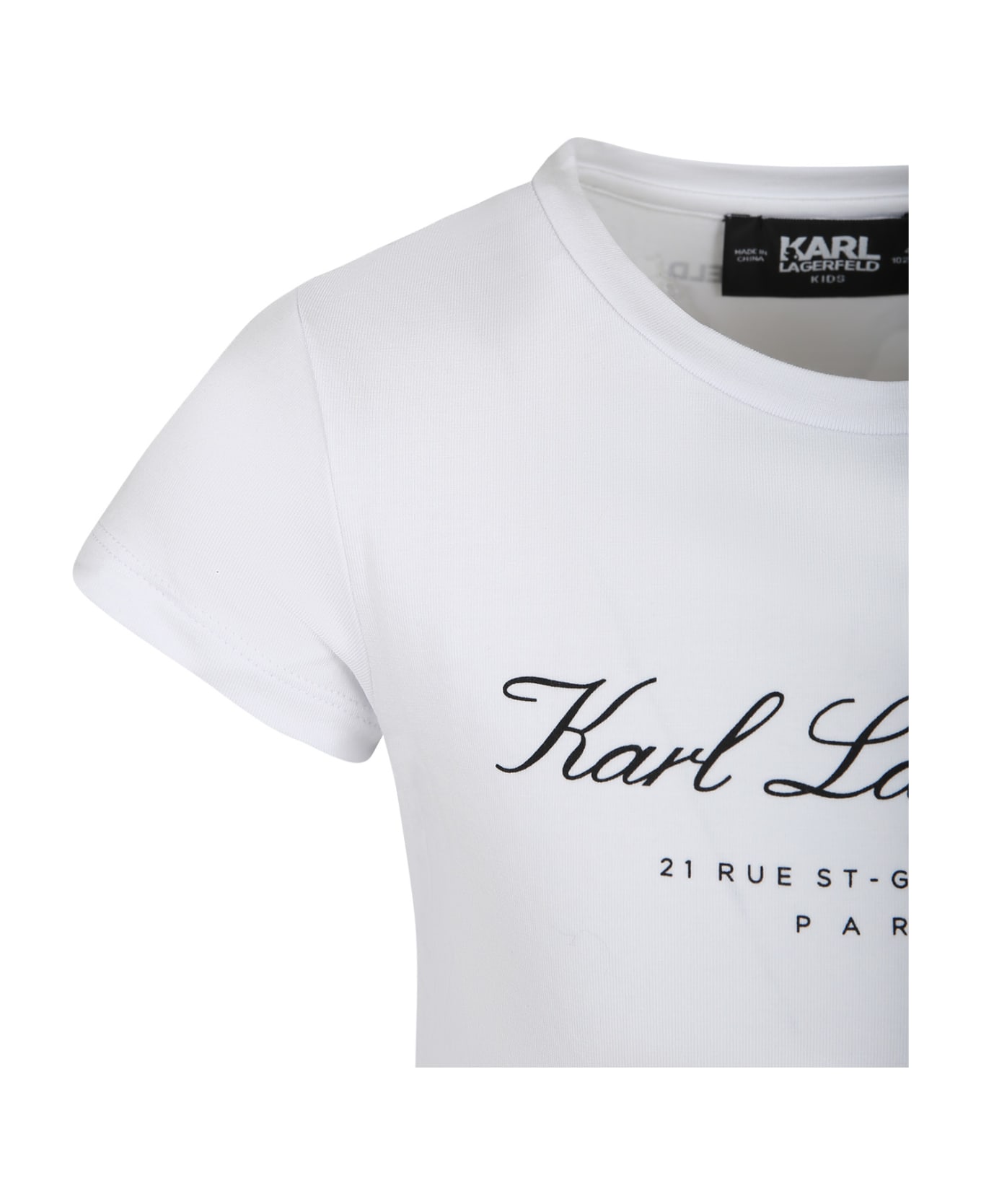 Karl Lagerfeld Kids White T-shirt For Girl With Logo - Bianco Tシャツ＆ポロシャツ