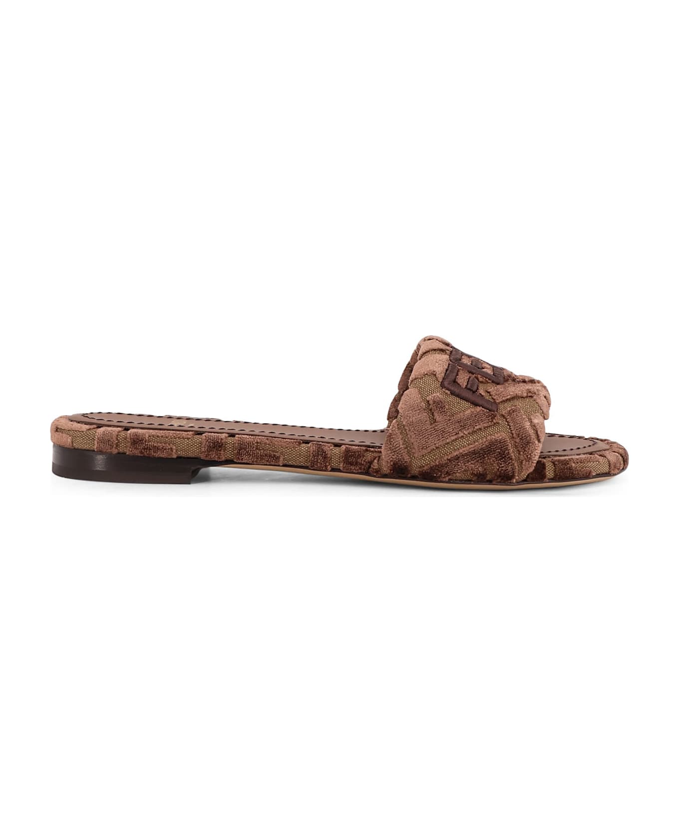 Fendi Sunshinew Velvet Slide - BEIG.CHOCO CHOCOLATE
