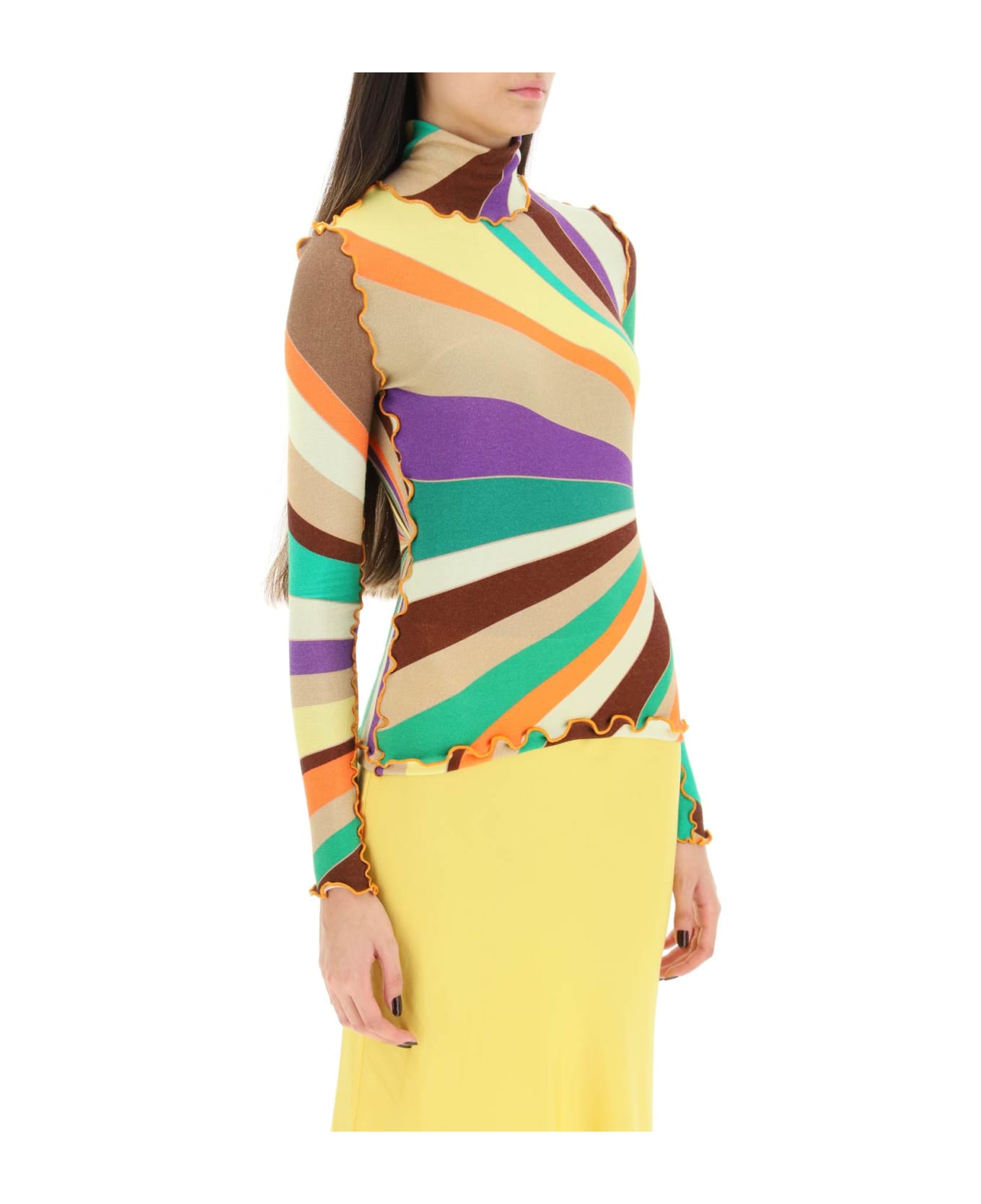 SIEDRES Multicolored Turtleneck Sweater With Gathered Stitching - MULTI