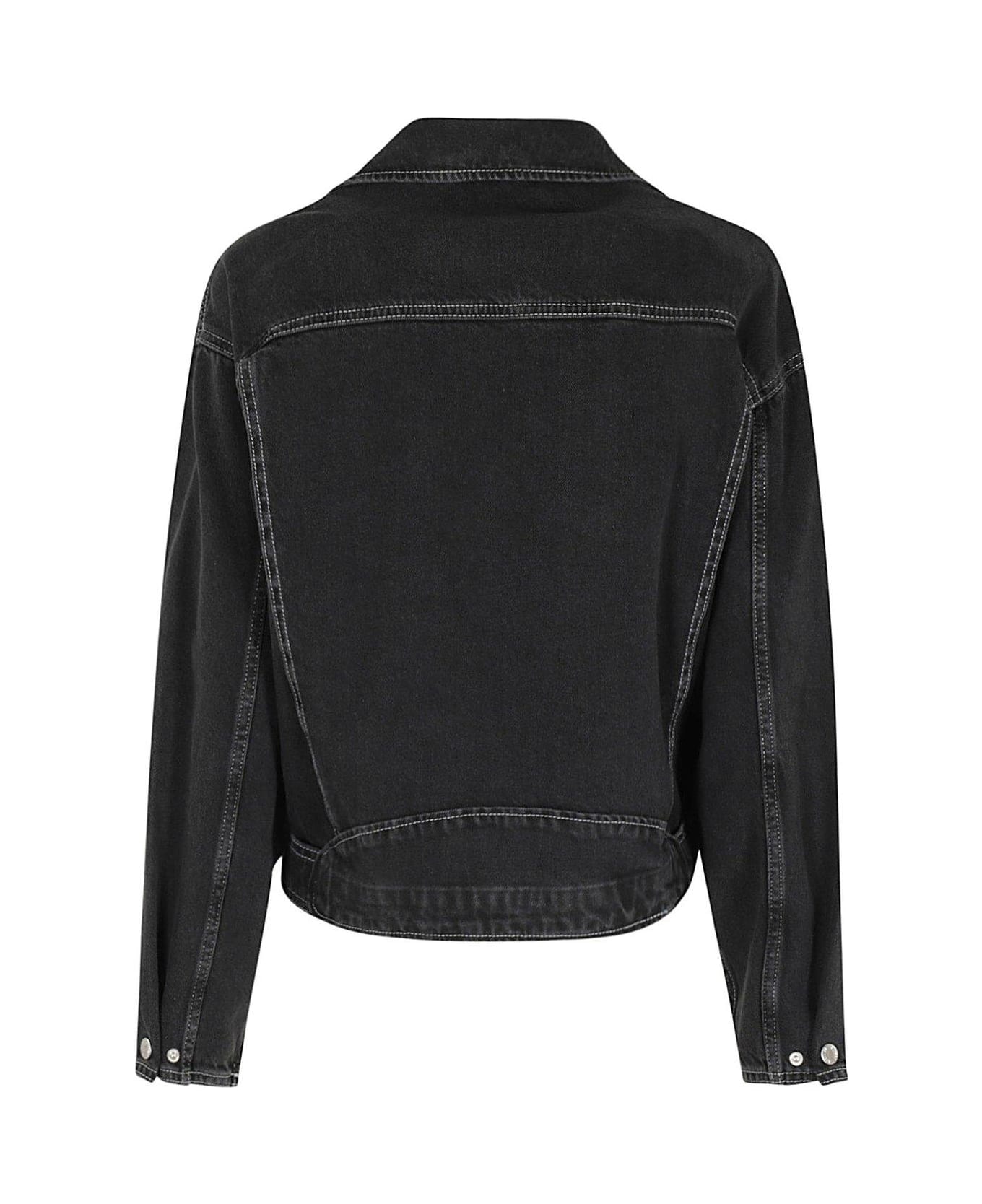 M05CH1N0 Jeans Jeans Zipped Belted Denim Biker Jacket - BLACK