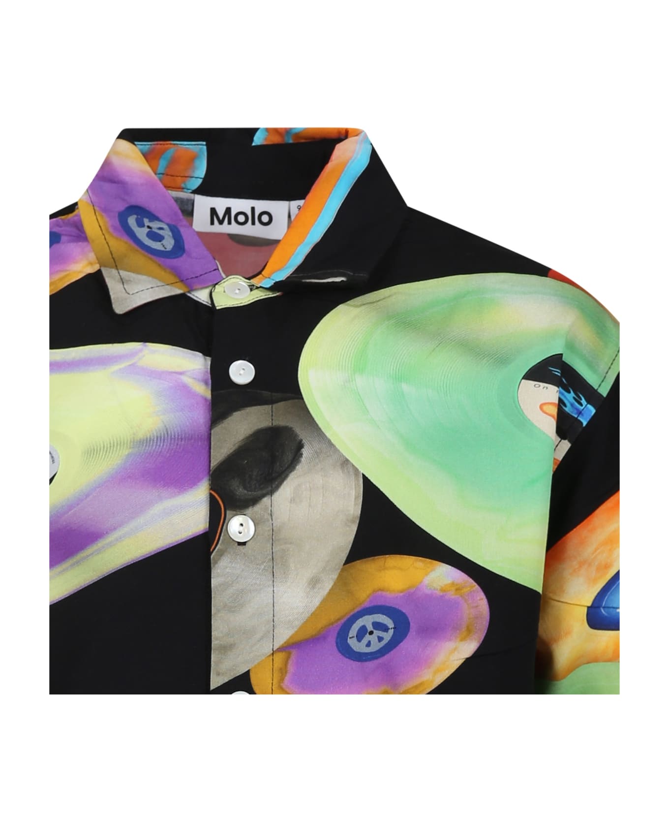 Molo Black Shirt For Boy With Disc Print - Black シャツ