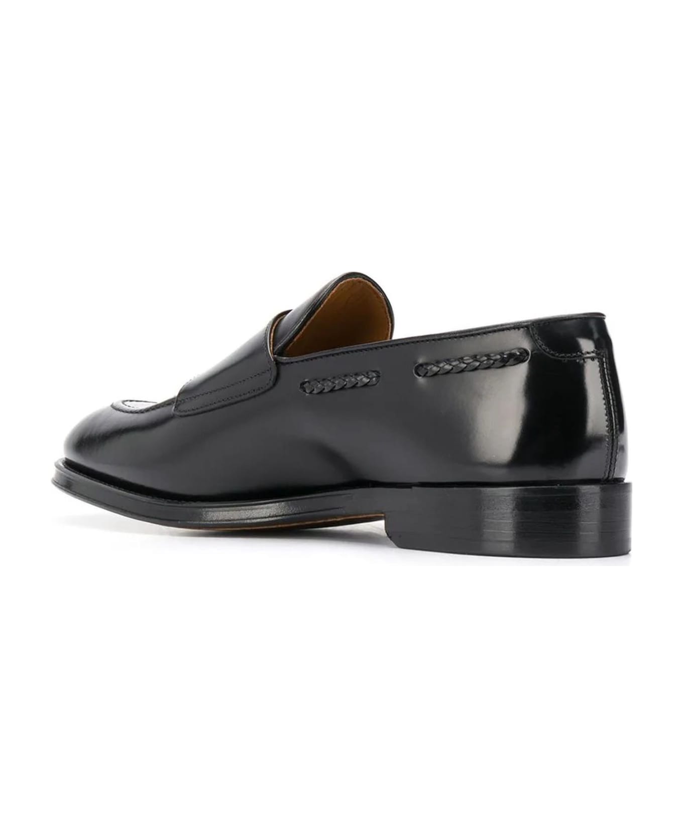 Doucal's Black Leather Polished Monk Shoes - Black ローファー＆デッキシューズ