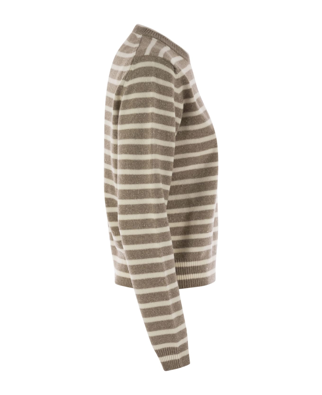 Brunello Cucinelli Sparkling & Dazzling Striped Cashmere And Wool Sweater - Hazelnut