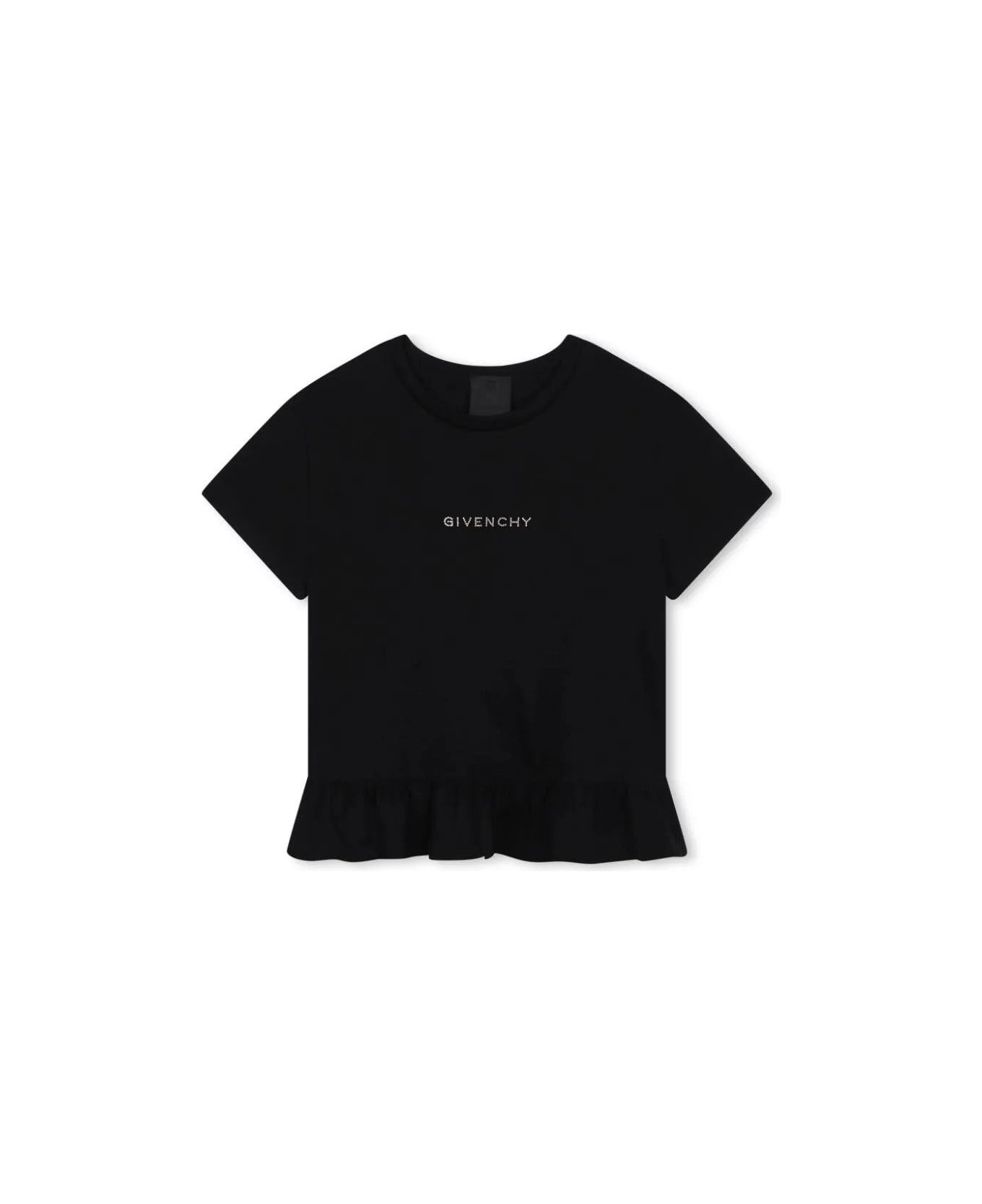 Givenchy Black Peplum T-shirt With Rhinestone Logo - Black Tシャツ＆ポロシャツ