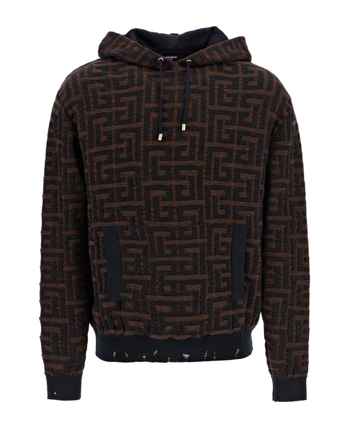 Balmain Hooded Monogram Sweatshirt - Brown