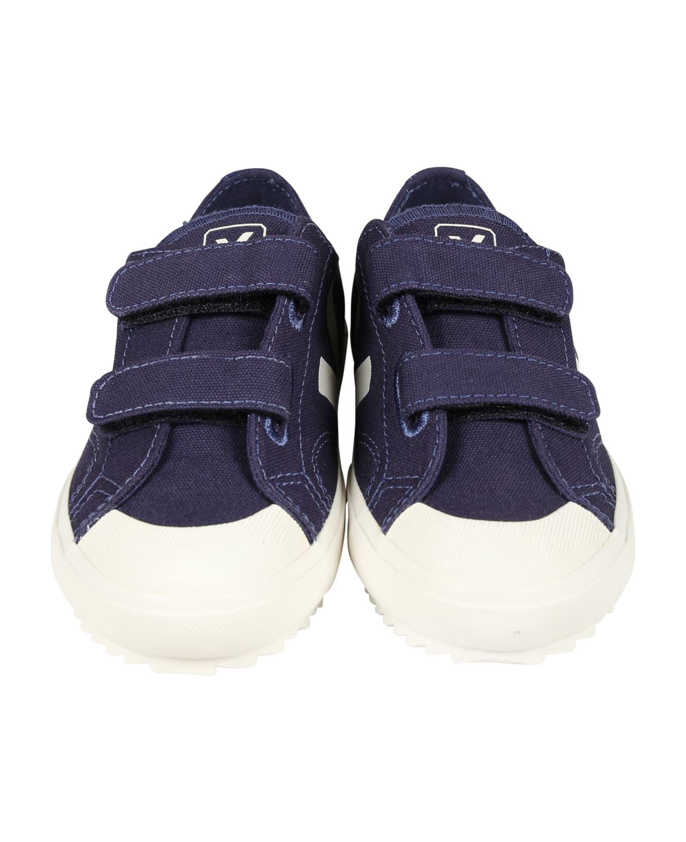 Veja Blue Sneakers For Kids With Ivory Logo - Blue