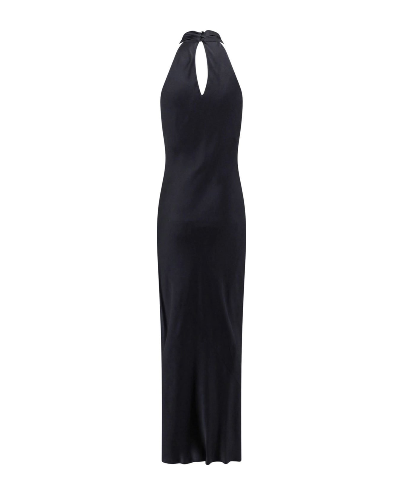 SEMICOUTURE Black Silk Satin Flared Dress - Black