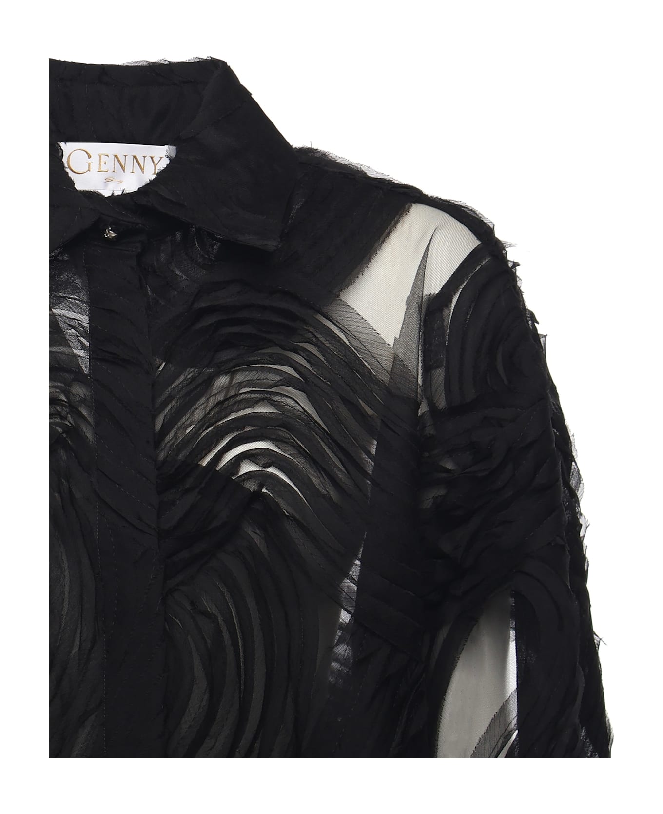 Genny Embroidered Tulle Shirt - Black