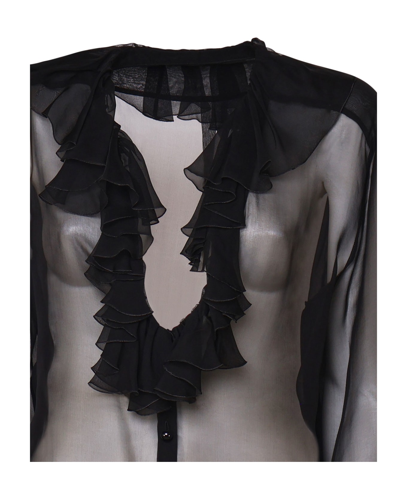 Dolce & Gabbana Ruffle Collar Chiffon Blouse - Black