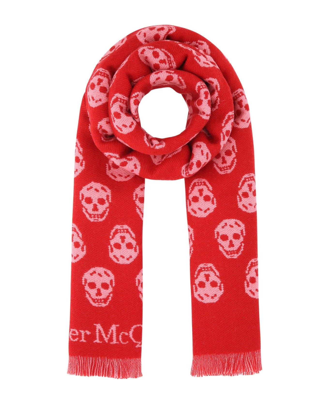 Alexander McQueen Embroidered Wool Scarf - Rosso