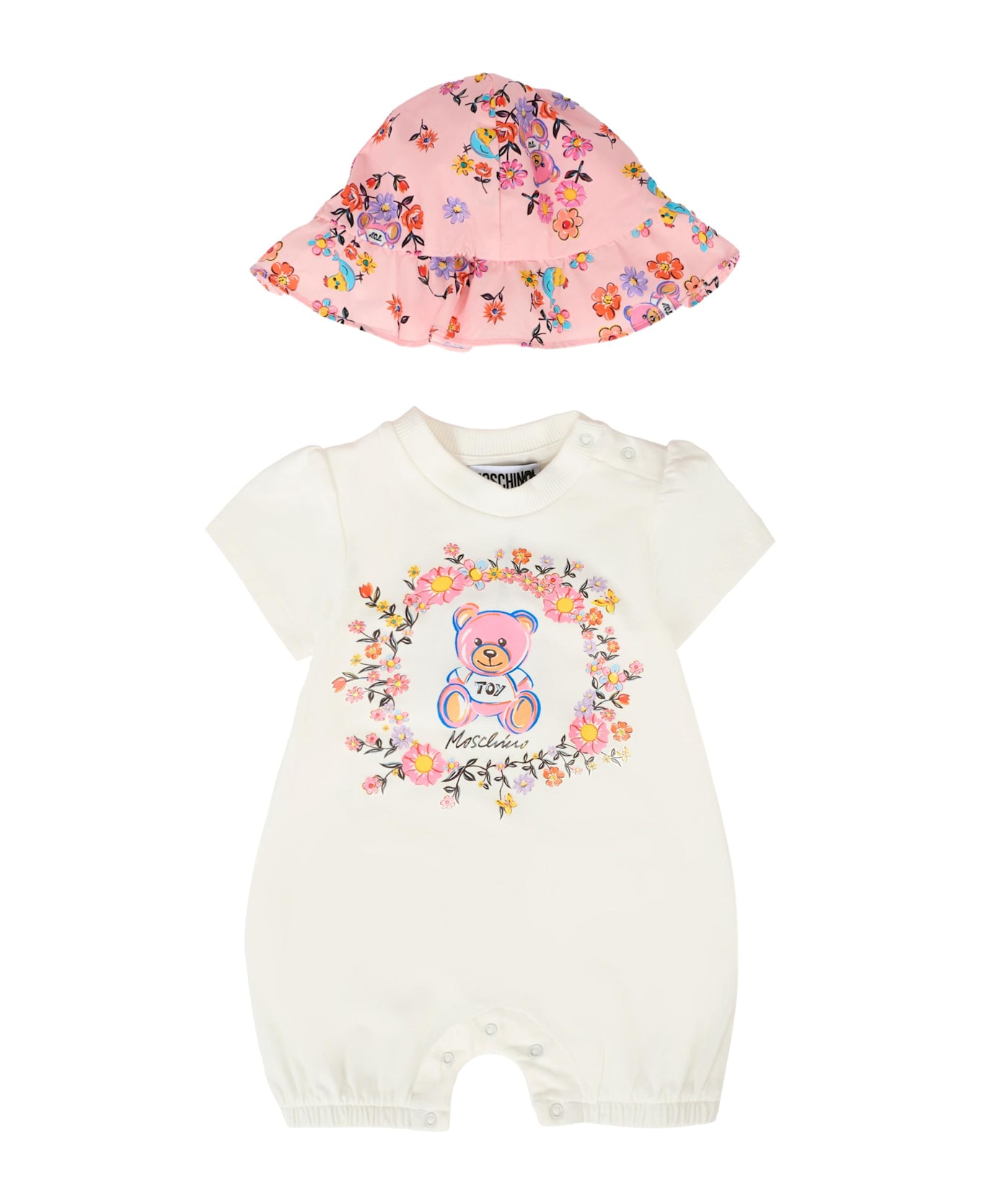 Moschino Ivory Romper For Baby Boy With Teddy Bear - Ivory