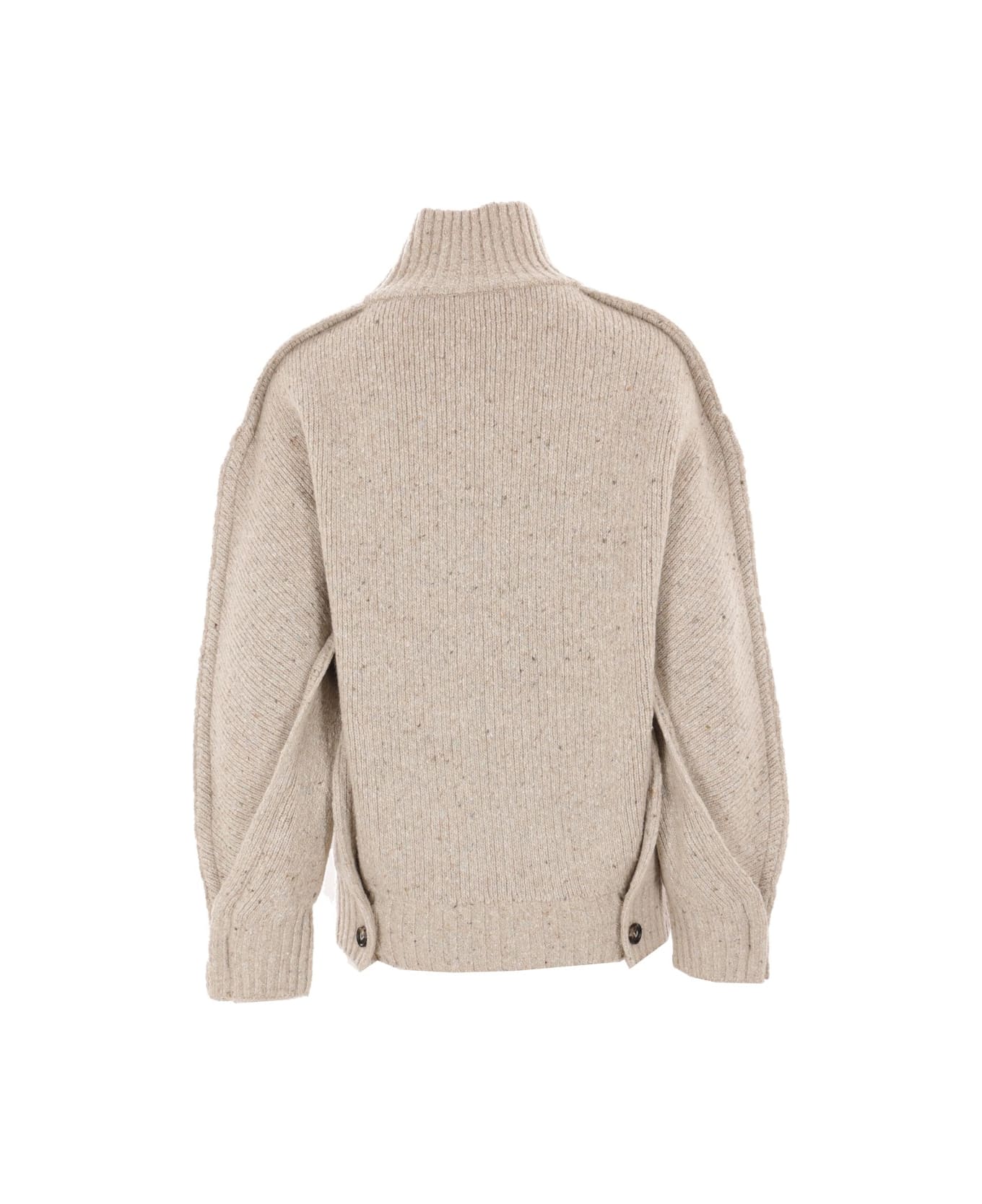 Bottega Veneta High Neck Ribbed Jumper - Beige