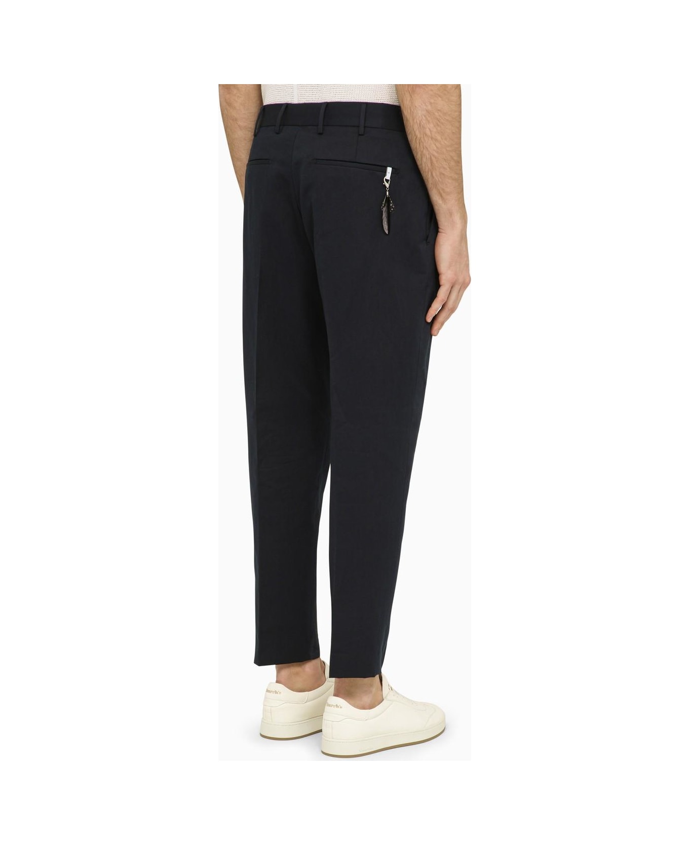 PT01 Navy Blue Slim Trousers In Cotton And Linen - 0360 BLUE