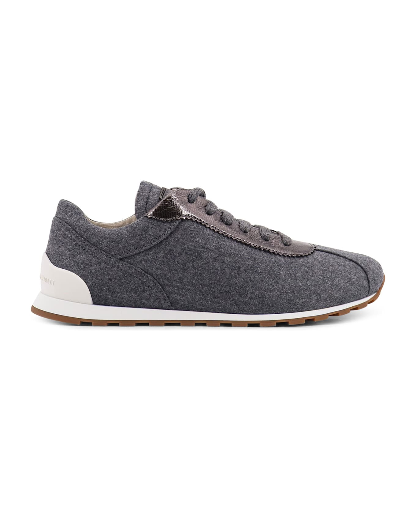 Brunello Cucinelli Low-top Wool Flannel Sneakers With Leather Profiles - MID GREY