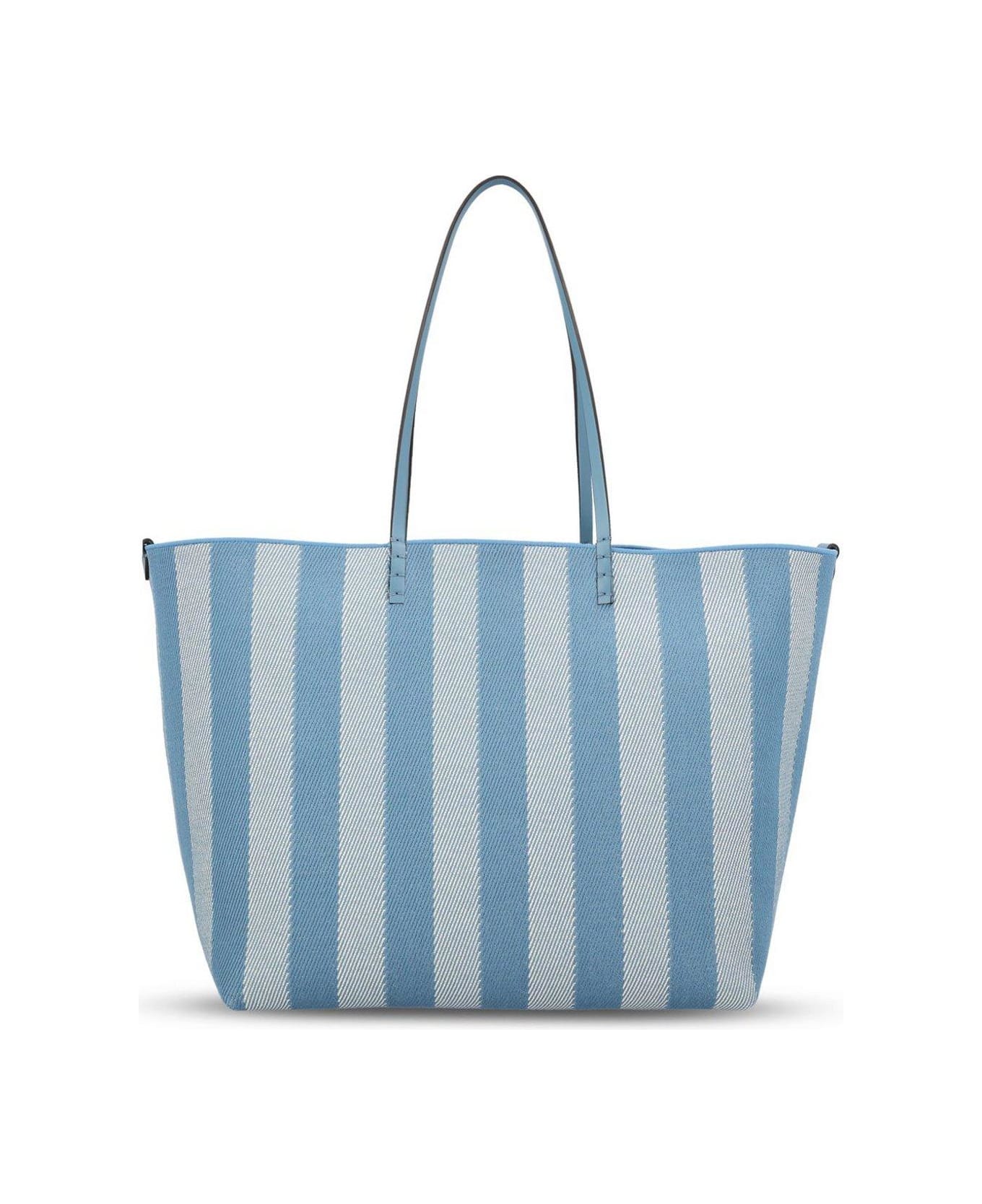 Fendi Roll Striped Large Reversible Tote Bag - Light Blue