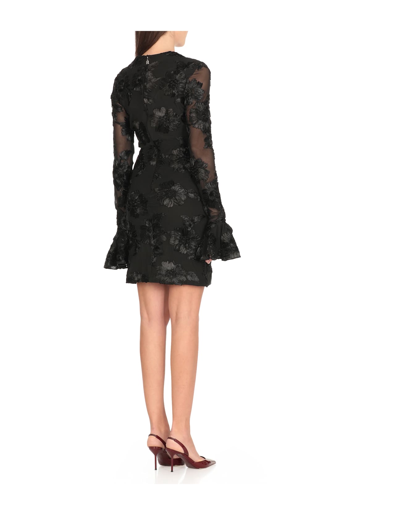 Rotate by Birger Christensen Flower Mesh Mini Dress - Black