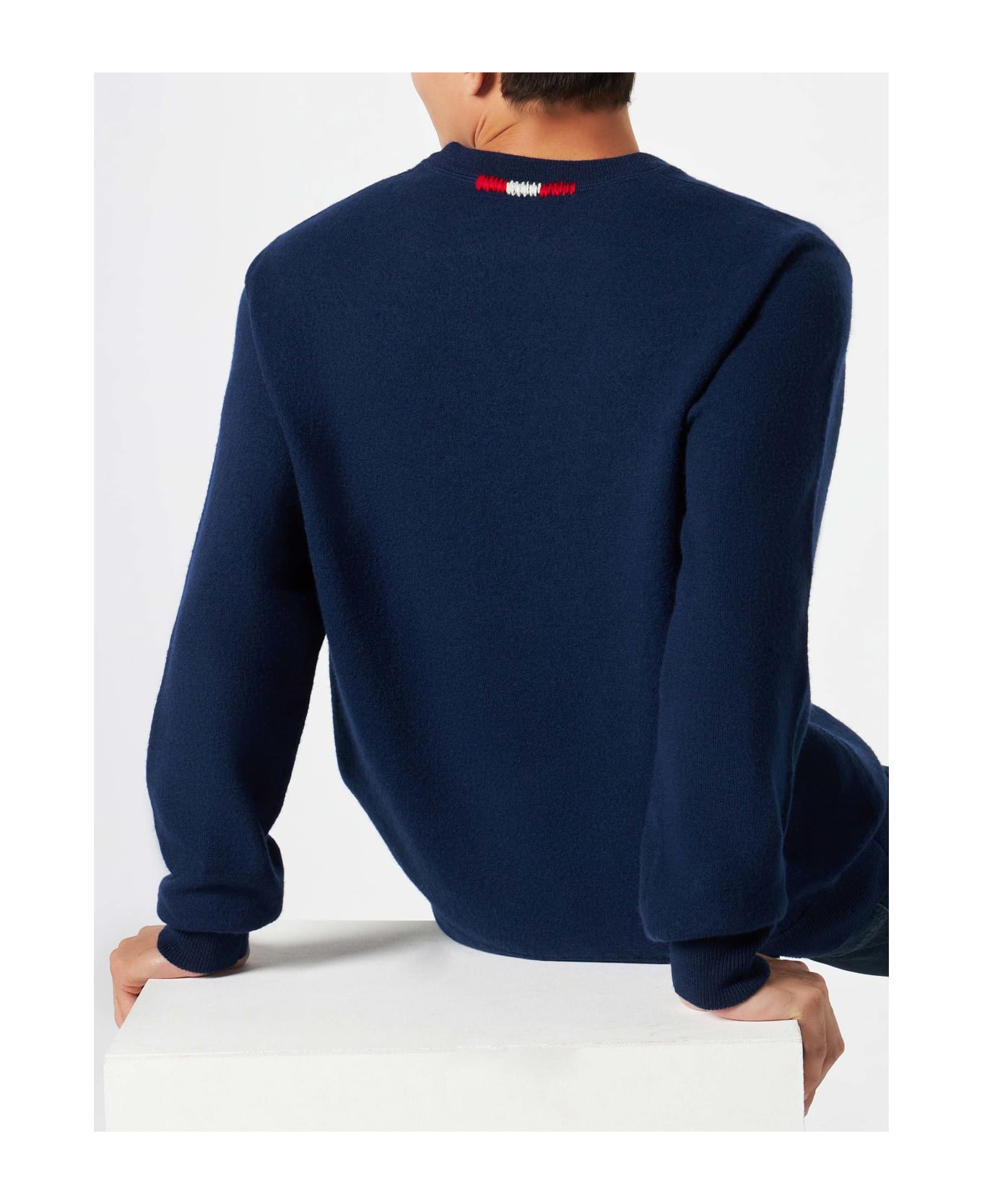 MC2 Saint Barth Man Crewneck Knitted Sweater With Day Off Embroidery - BLUE
