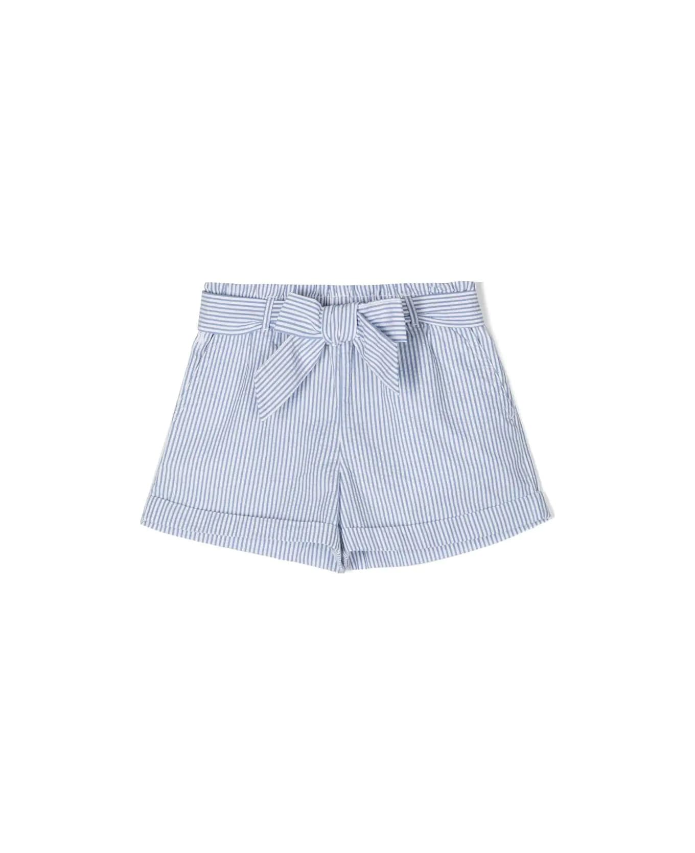 Polo Ralph Lauren Paper-bag Shorts In Light Blue Striped Seersucker