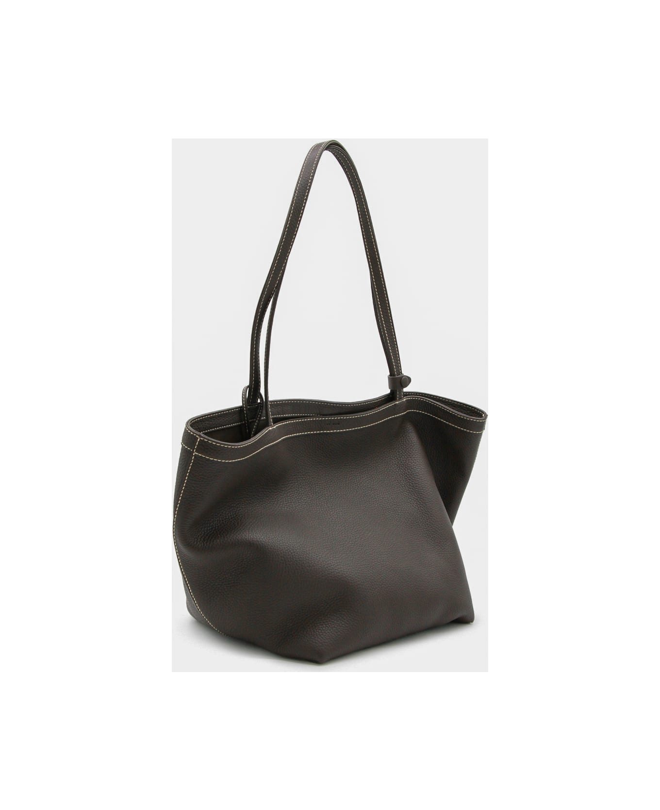 The Row Dark Brown Leather Park Tote Three Stich - DARK BROWNE/ECRU