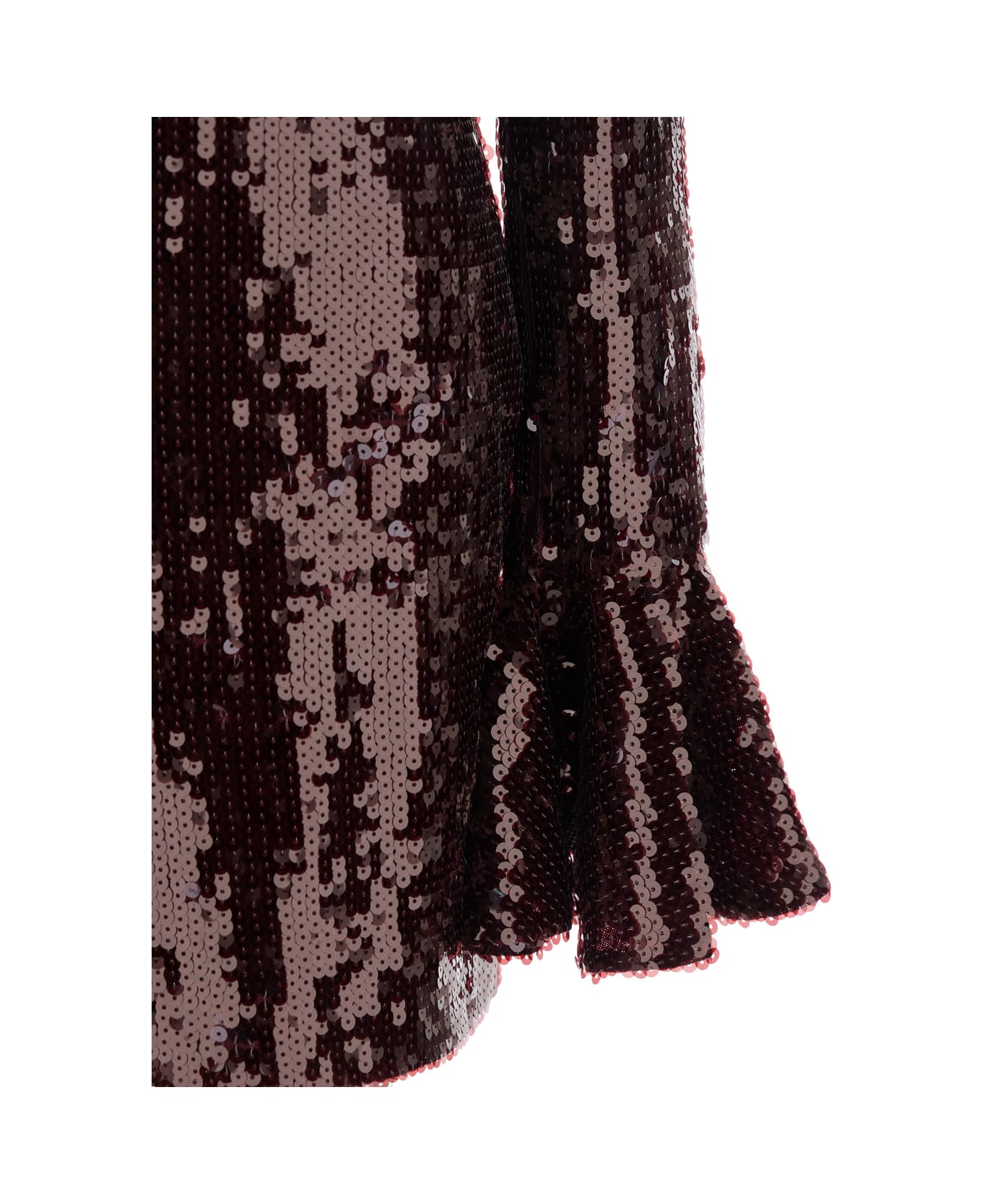 Rotate by Birger Christensen Bordeaux Sequin Crewneck Mini Dress With Flared Sleeves In Tech Fabric Stretch Woman - Bordeaux