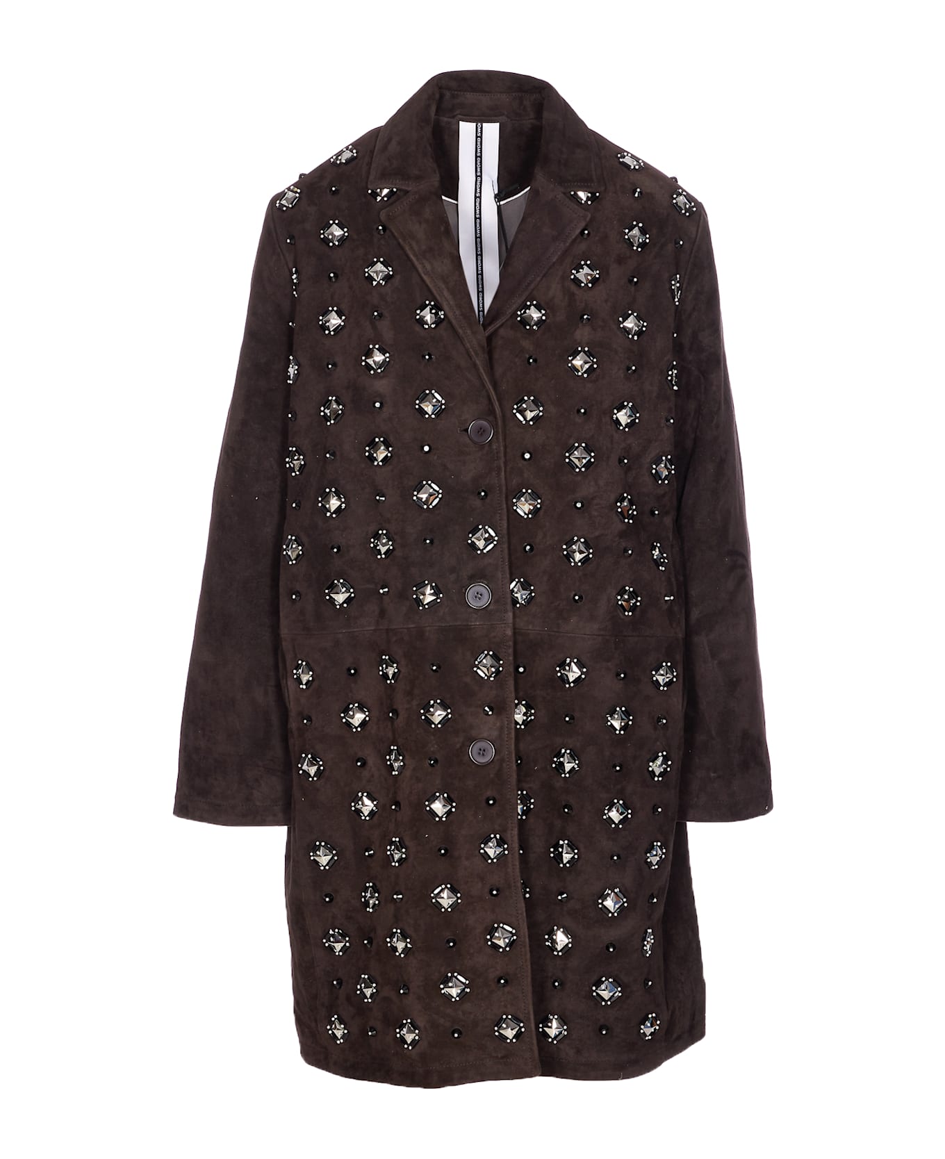 S.W.O.R.D 6.6.44 Suede Coat With Jewels Applications - Brown