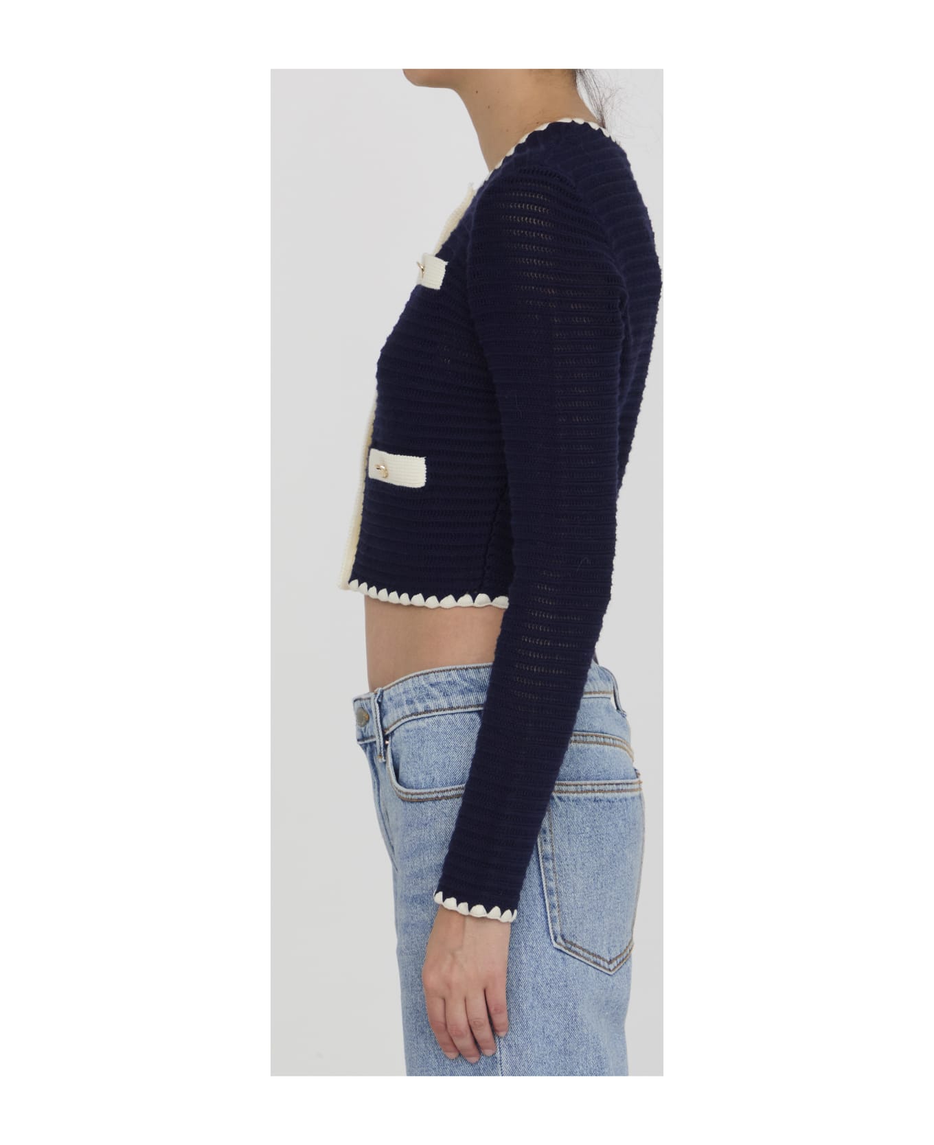 self-portrait Crochet Cardigan - BLUE