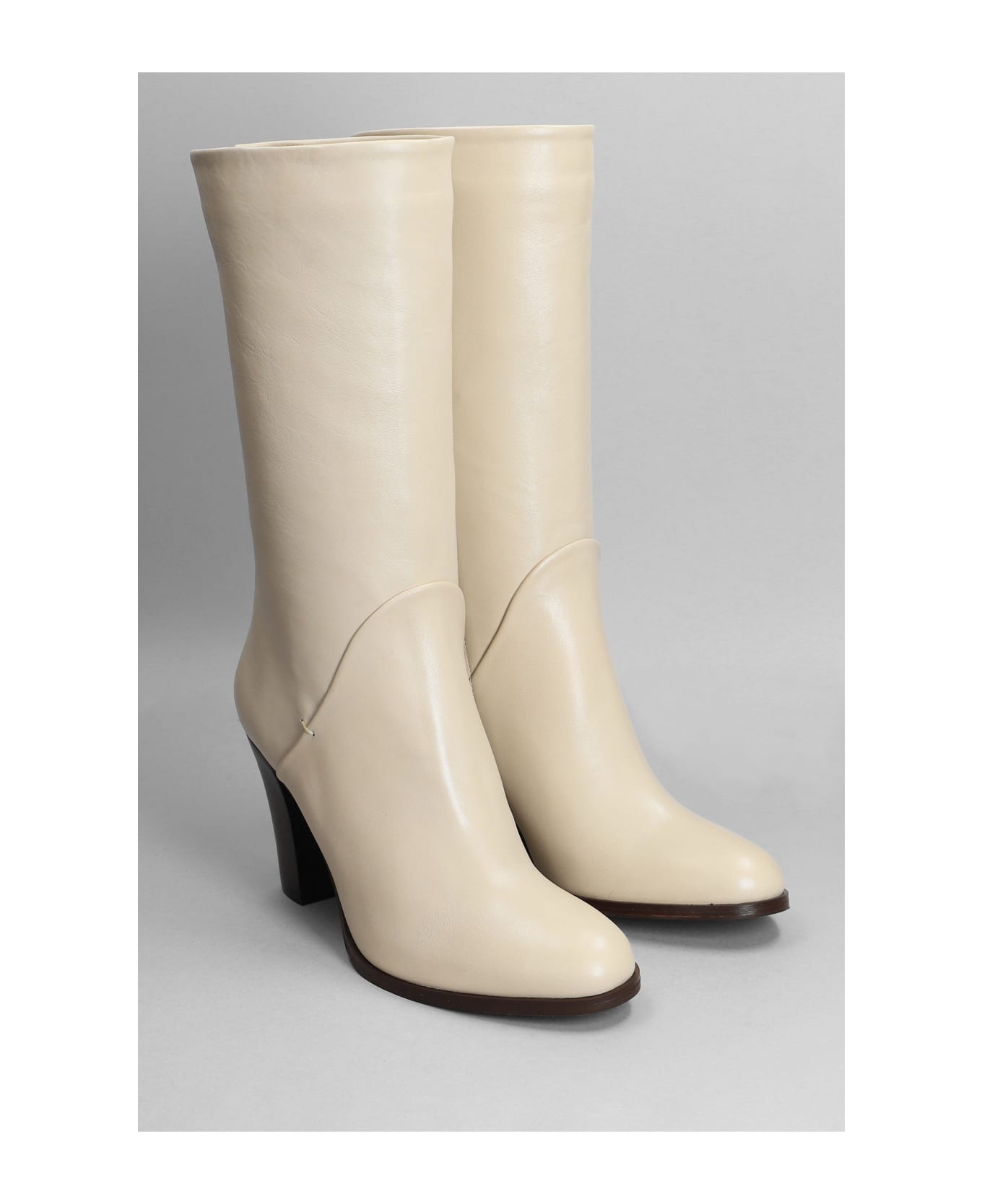 Julie Dee High Heels Ankle Boots In Beige Leather - beige