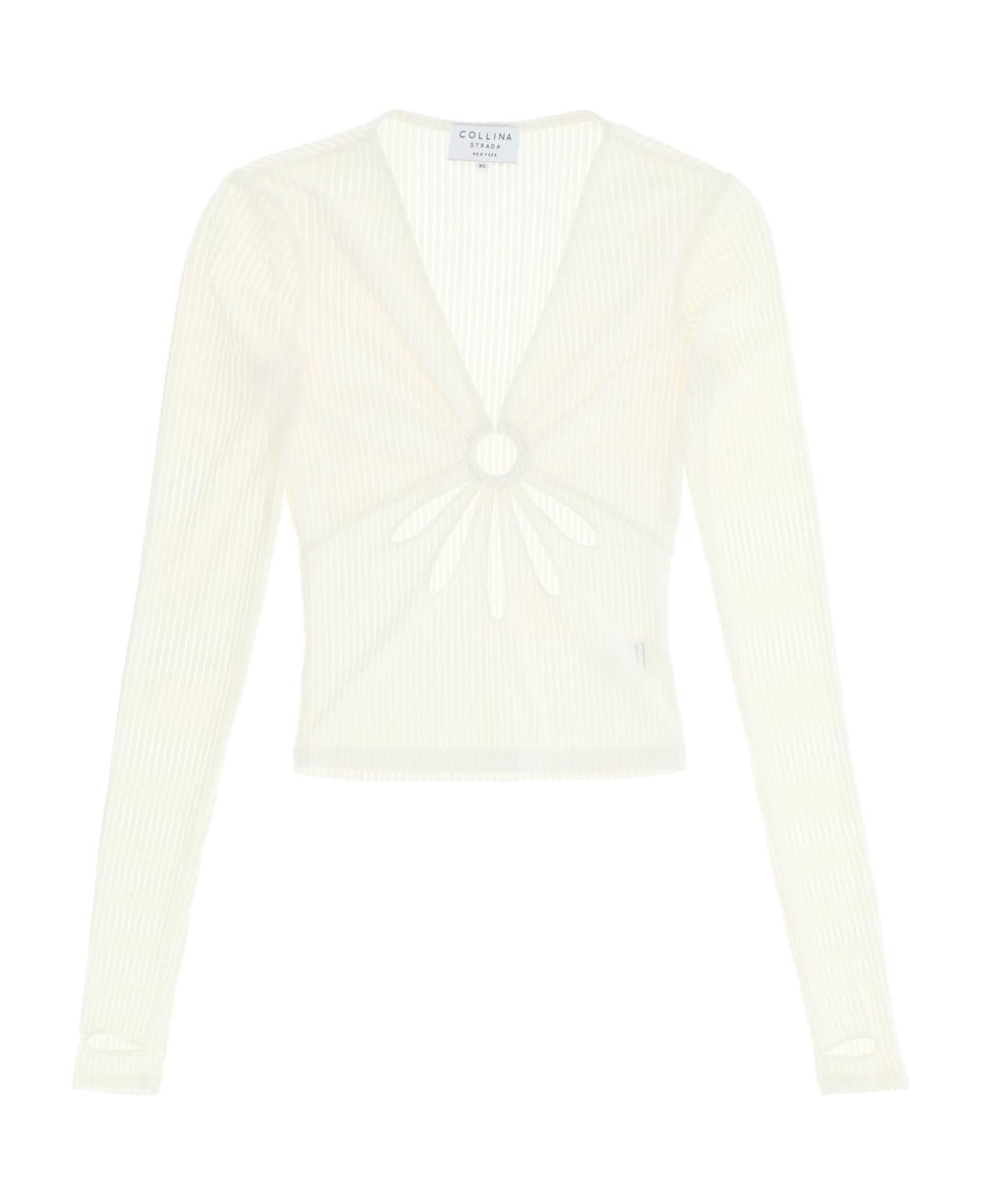 Collina Strada 'flower' Top With Cut Outs - SHEERSUCKER (White)