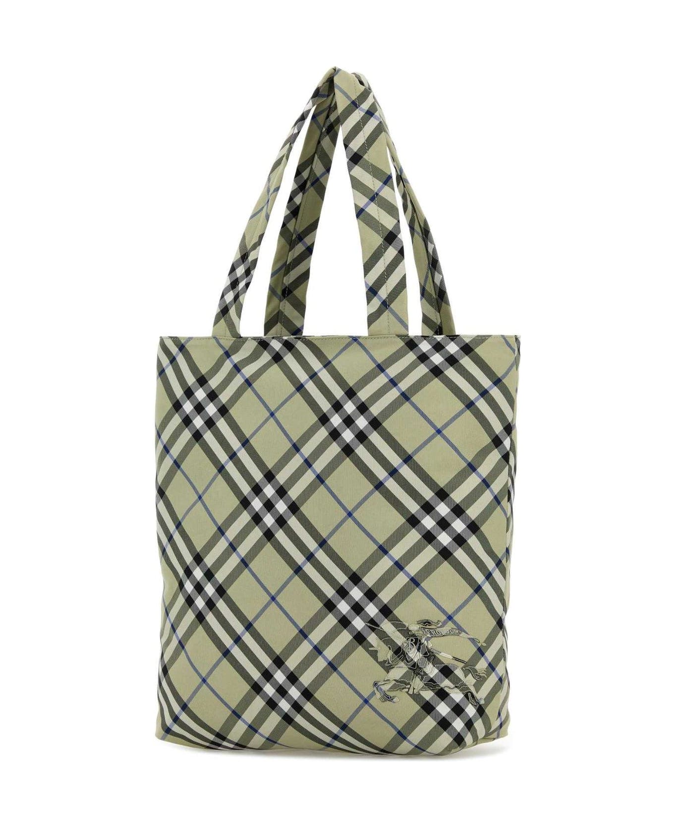 Burberry Equestrian Knight-embroidered Checked Tote Bag - LICHEN