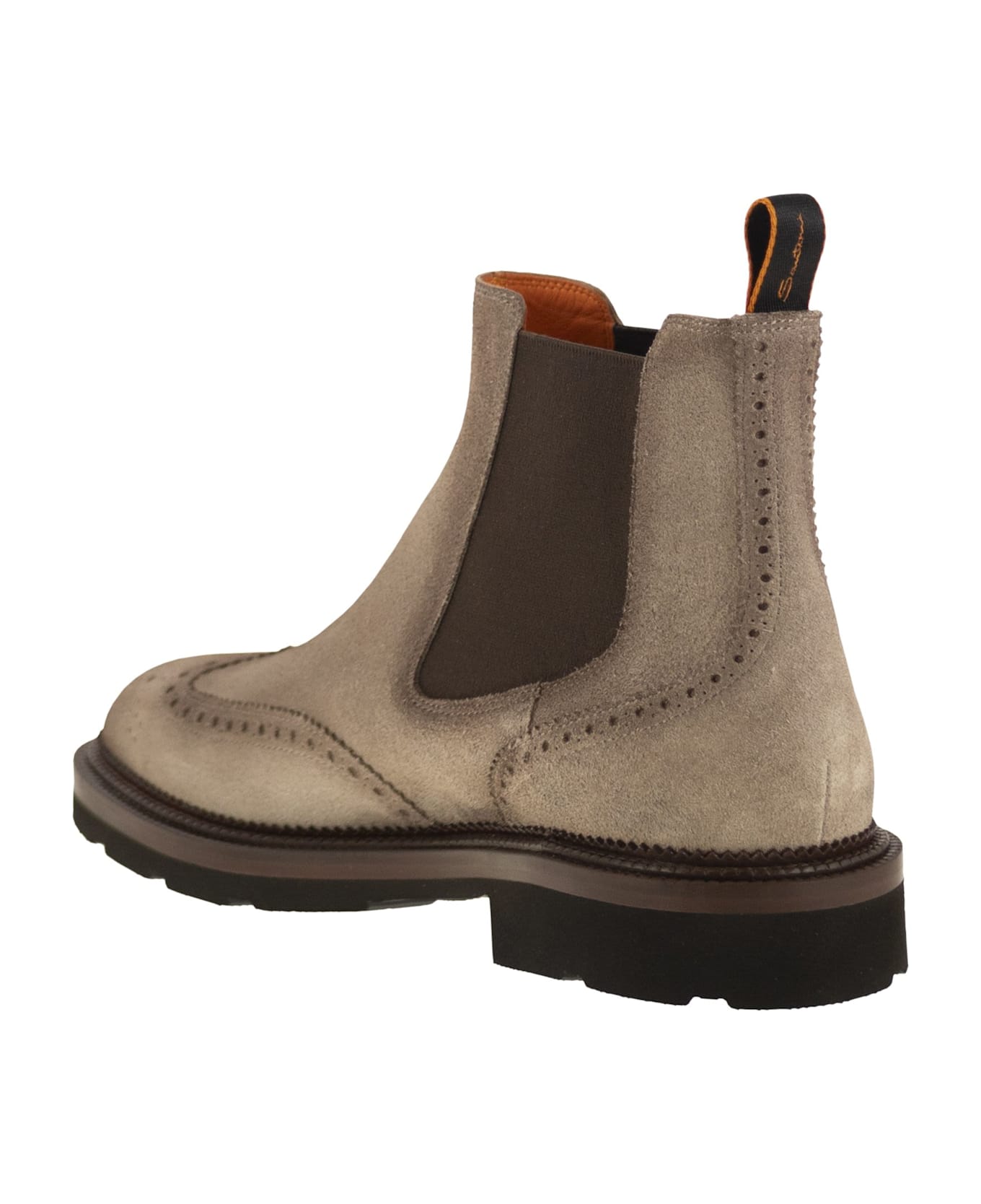 Santoni Chelsea Brogue Suede Ankle Boot - Beige