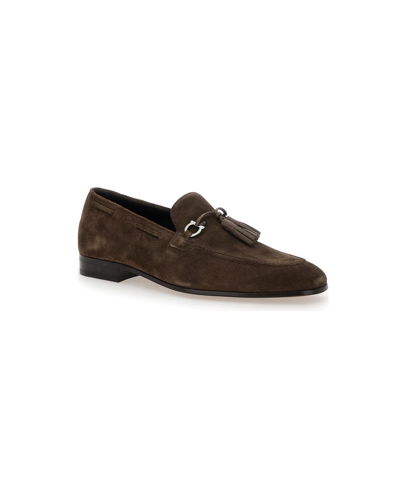 Ferragamo 
besile2
 Brown Loafers With Gancini And Cord Detail In Suede Man - Brown