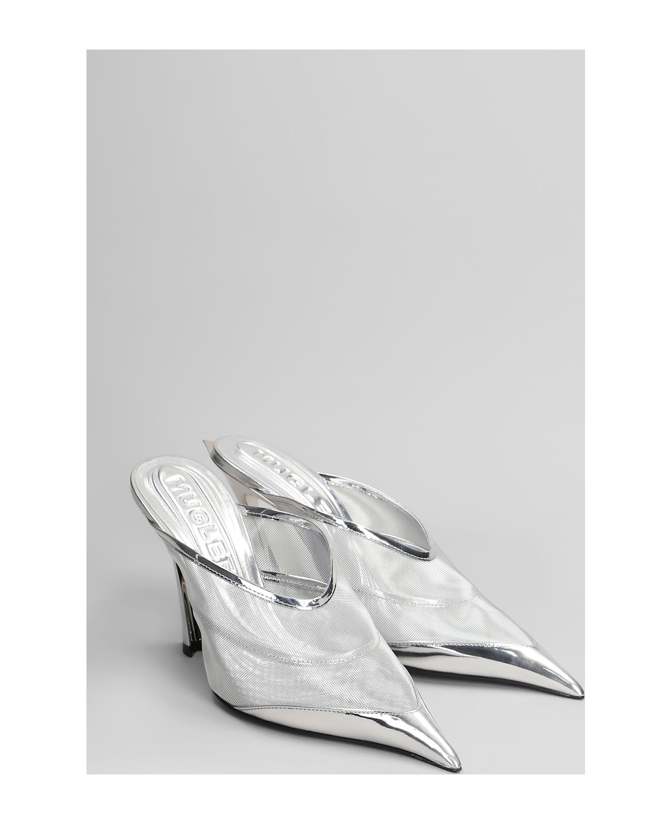 Mugler Slipper-mule In Silver Polyamide - silver