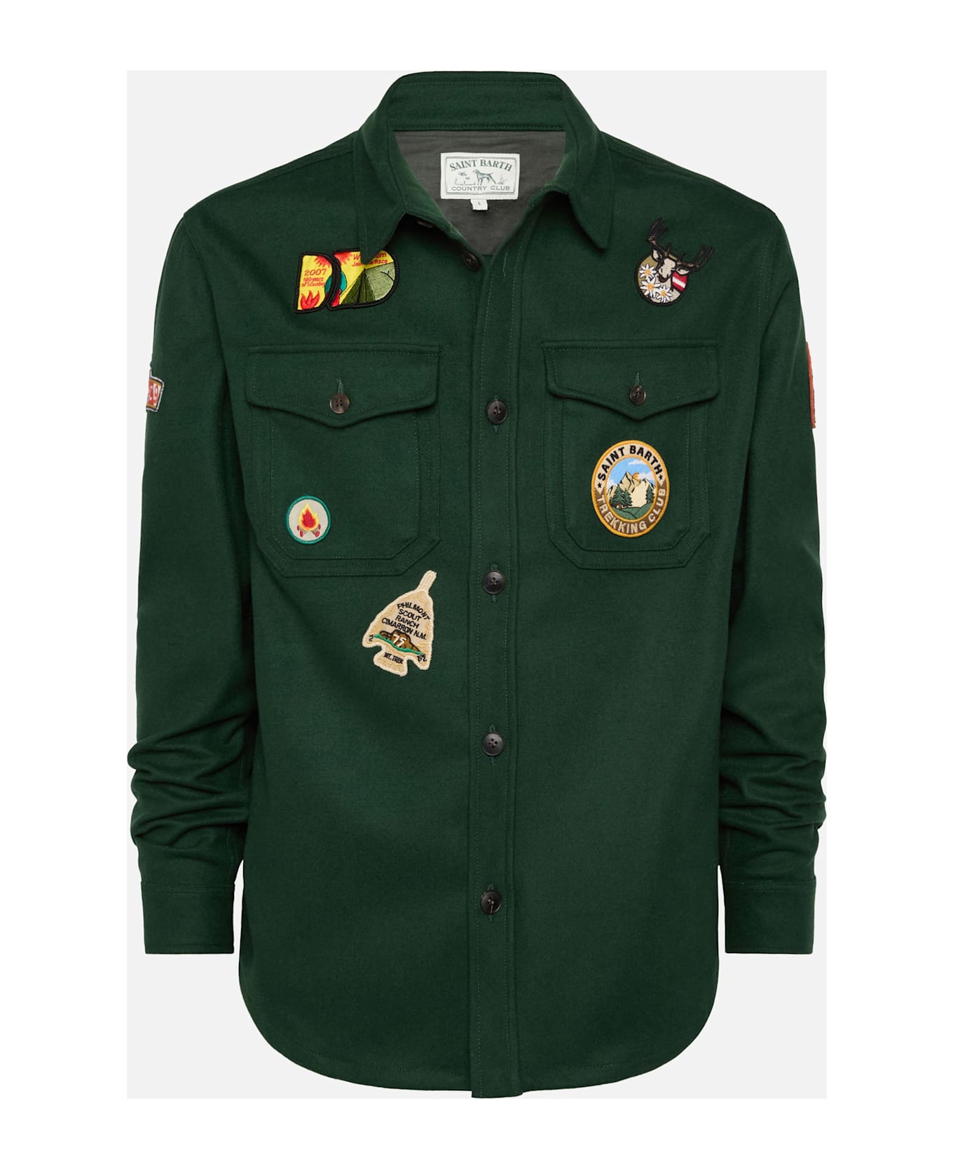 MC2 Saint Barth Wooly Green Overshirt Burton With Pockets And Patches - GREEN