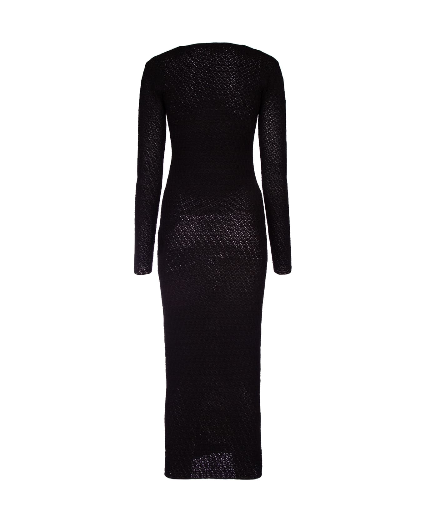 Totême Long-sleeve Crochet Dress - BLACK