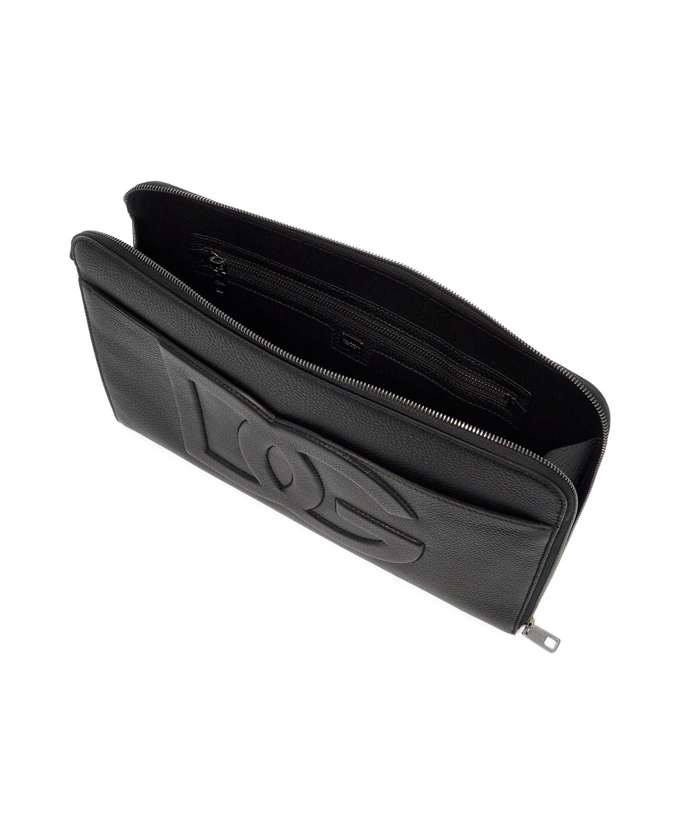 Dolce & Gabbana Large Hammered Leather Pouch - NERO (Black)