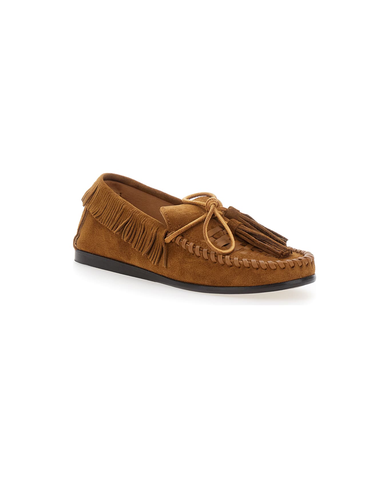 Isabel Marant 'fitza' Brown Loafers With Fringed Details And Front Bow In Suede Woman - COGNAC