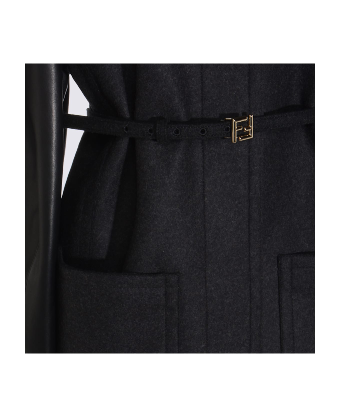 Fendi Black Leather Jacket - Black/grey