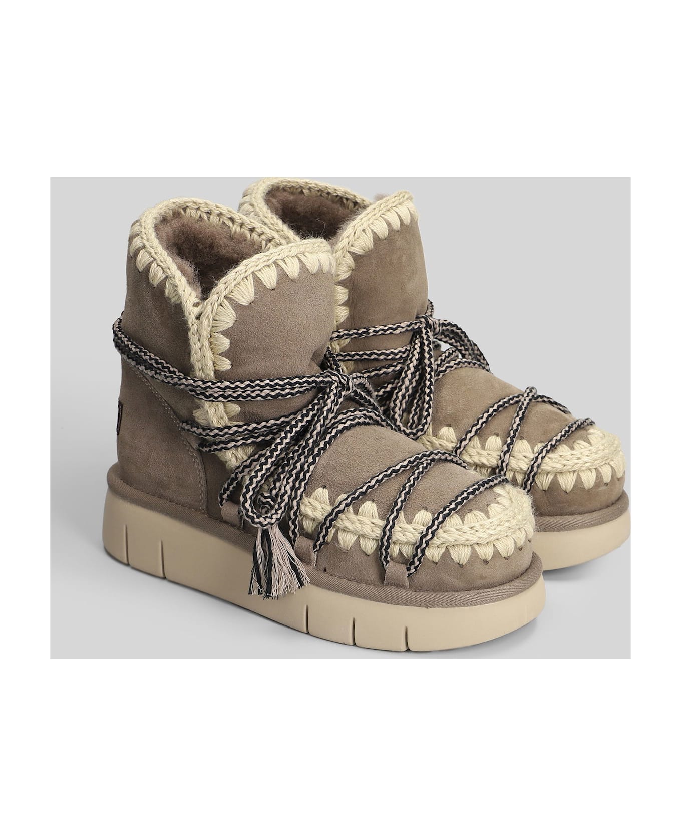 Mou Bounce Boot Scoubied High Heels Ankle Boots In Grey Suede - grey