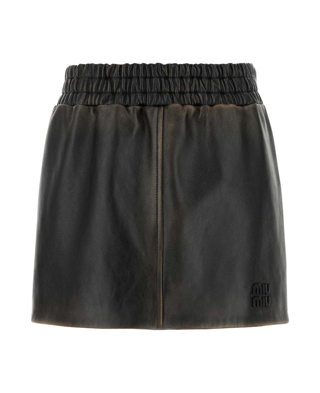 Miu Miu Dark Brown Nappa Leather Mini Skirt - SABBIANERO