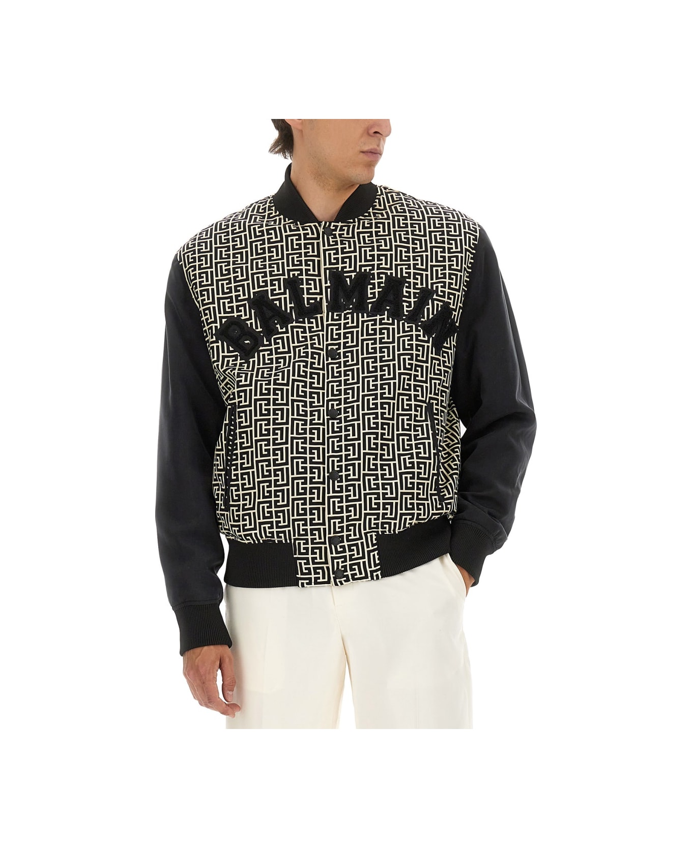 Balmain Monogrammed Varsity Jacket With Patches - MULTICOLOUR
