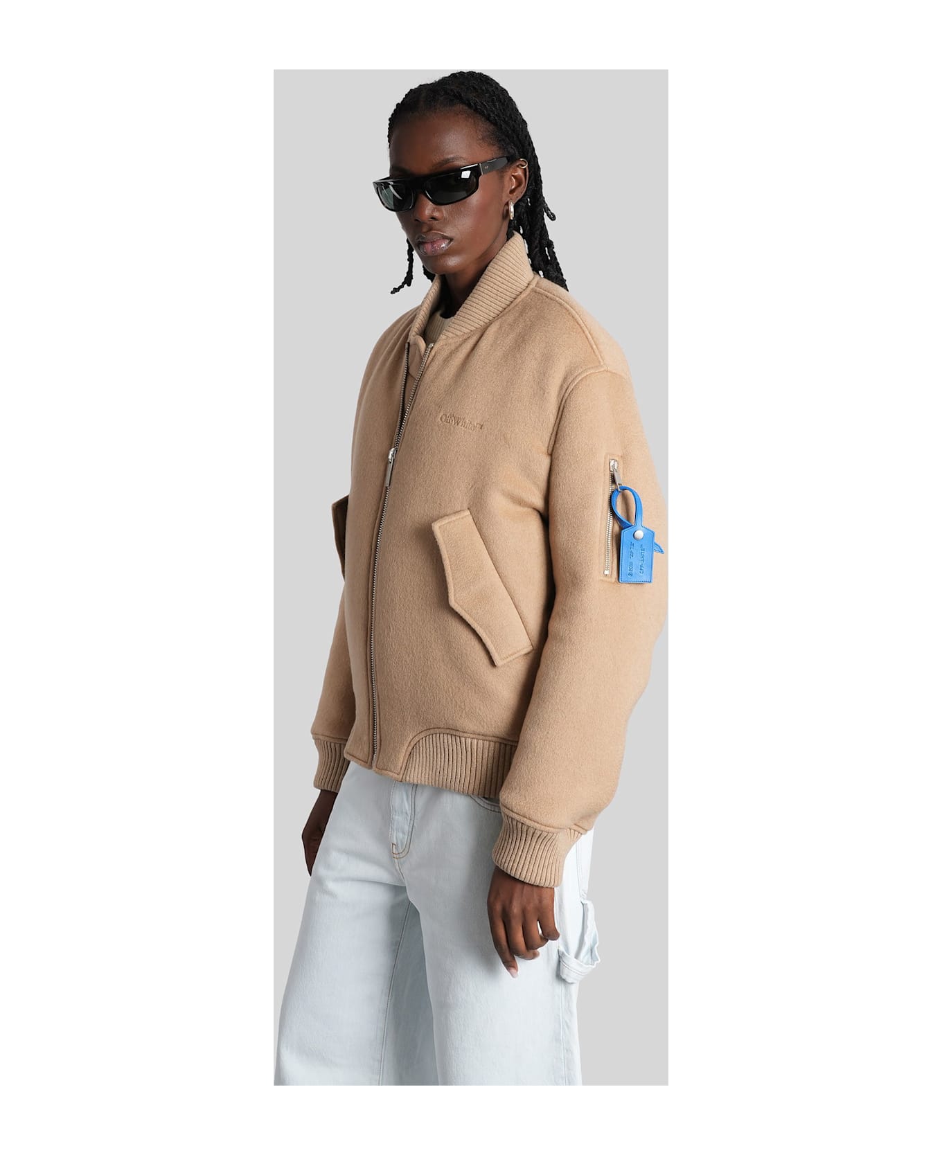 Off-White Bomber Jacket In Beige Cashmere - beige