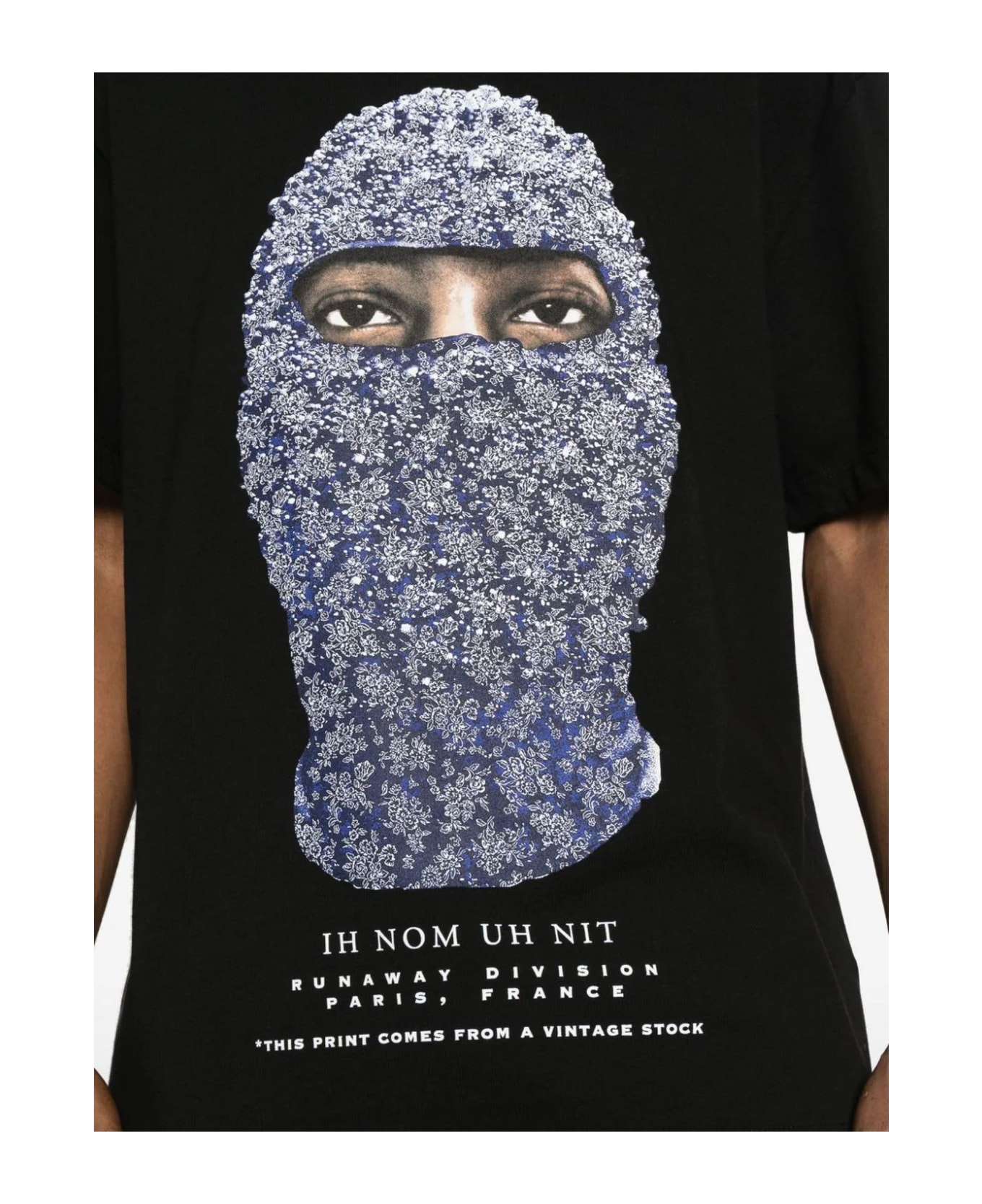 ih nom uh nit Black Cotton T-shirt - BLACK/BLUE シャツ